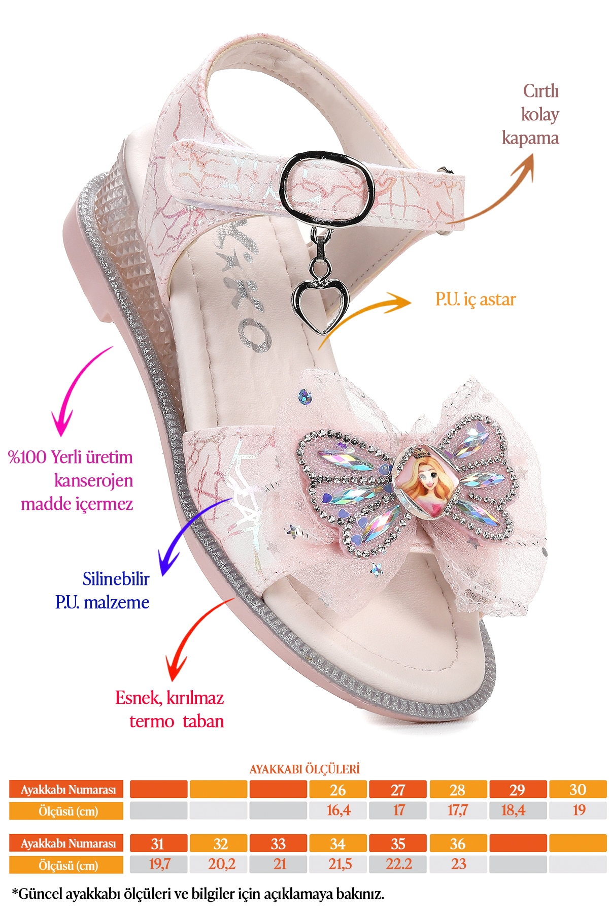 Pige Fiyonklu Kız Çocuk Sandalet Ayakkabı Pudra - Görsel 3