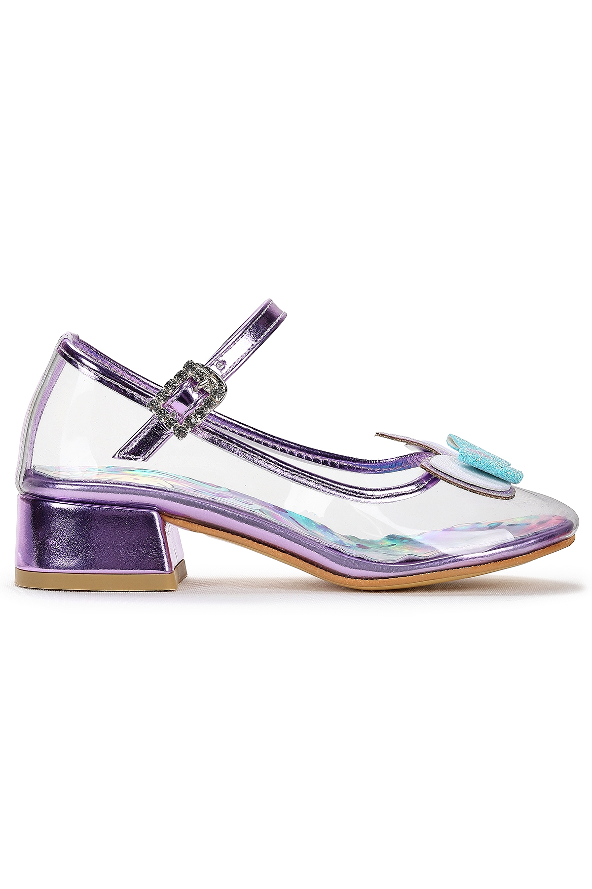 Unicorn Kız Çocuk Topuklu Abiye Şeffaf Ayakkabı Lila - Görsel 2