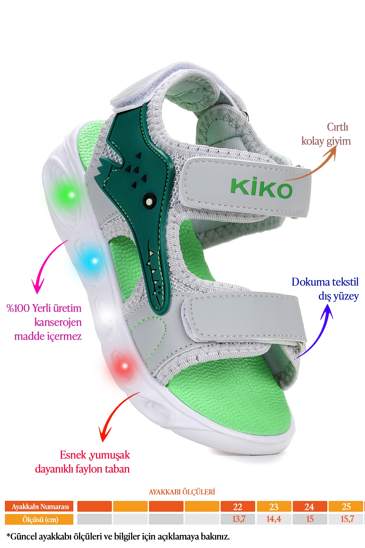 Arnı Günlük Işıklı Cırtlı Erkek Bebek Sandalet Ayakkabı Gri - Görsel 3