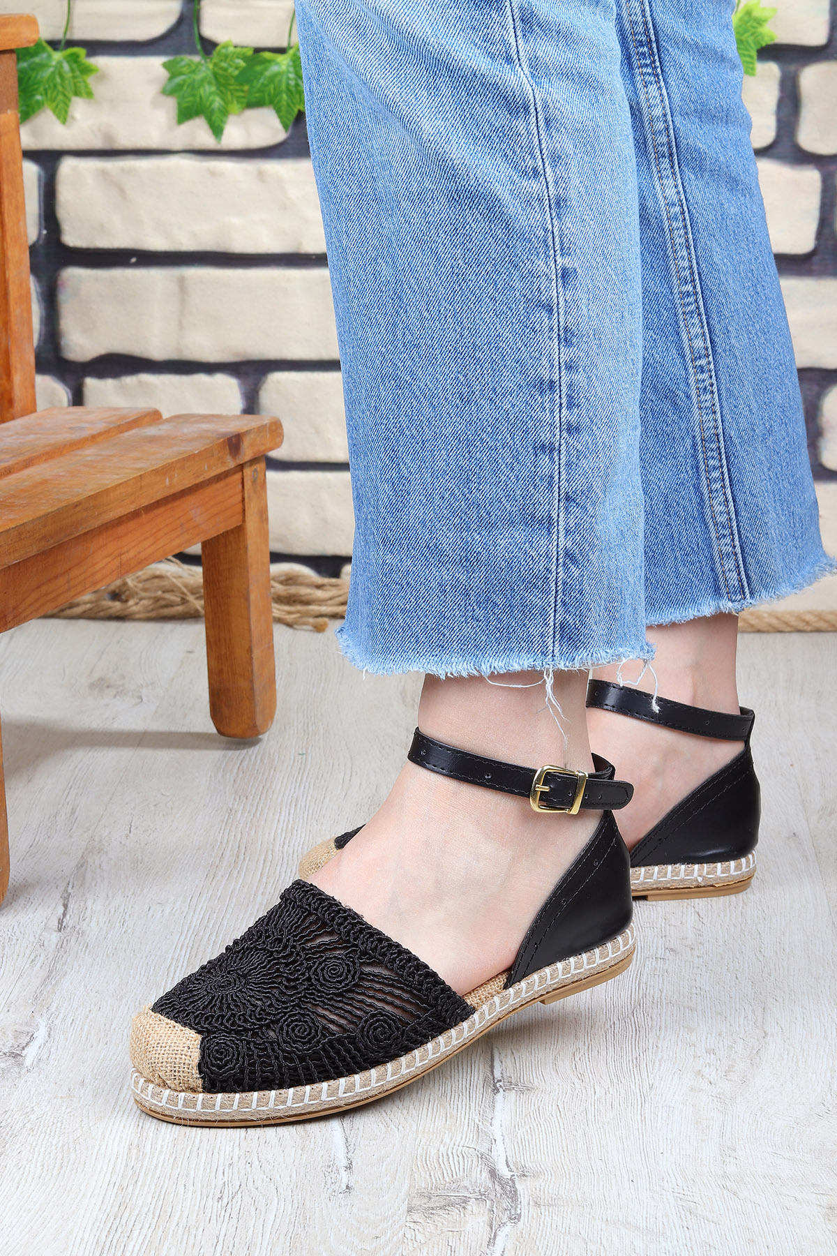 Hasır Örgü Rahat Ayarlanabilir Günlük Kadın Sandalet - Görsel 5