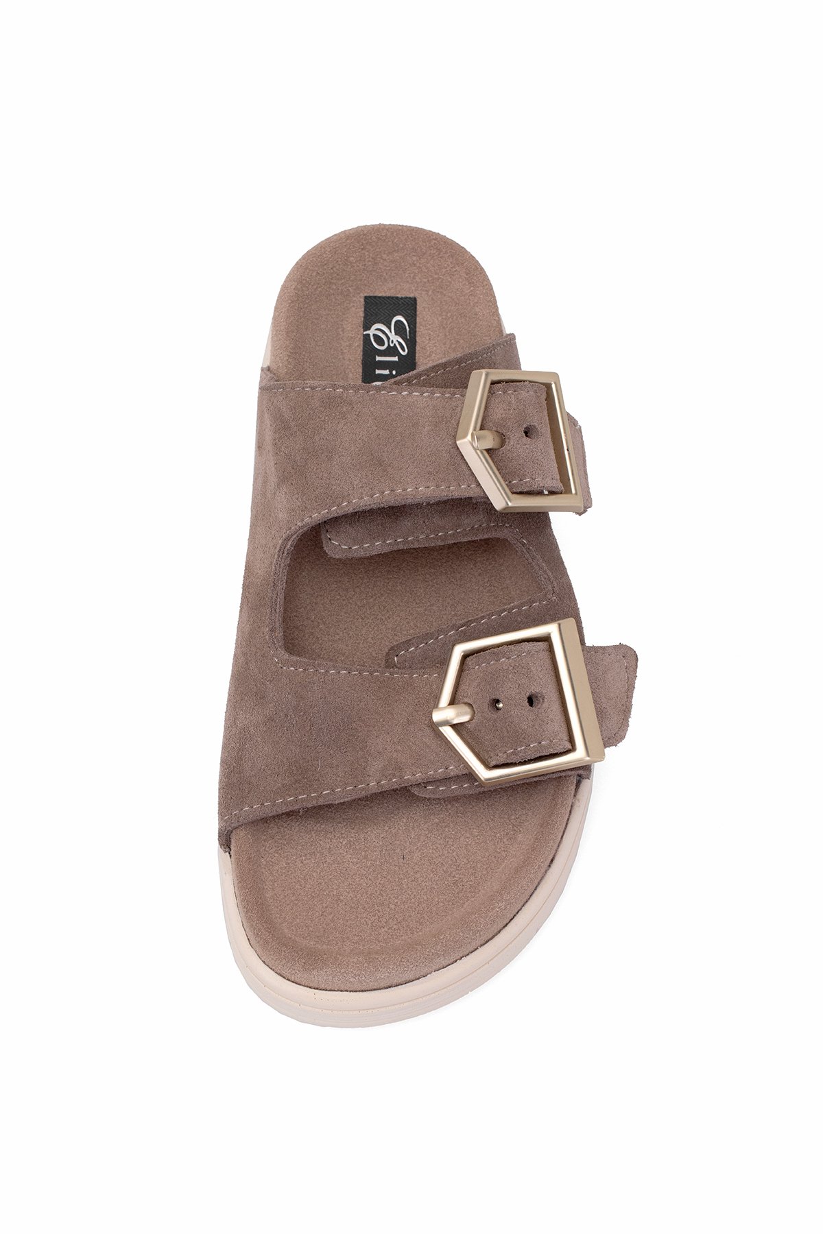 Elit Amoretta Kadın Hakiki Deri Düz Terlik Vizon - Görsel 8