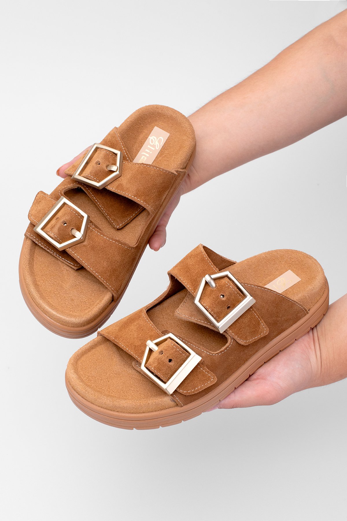 Elit Amoretta Kadın Hakiki Deri Düz Terlik Taba - Görsel 3