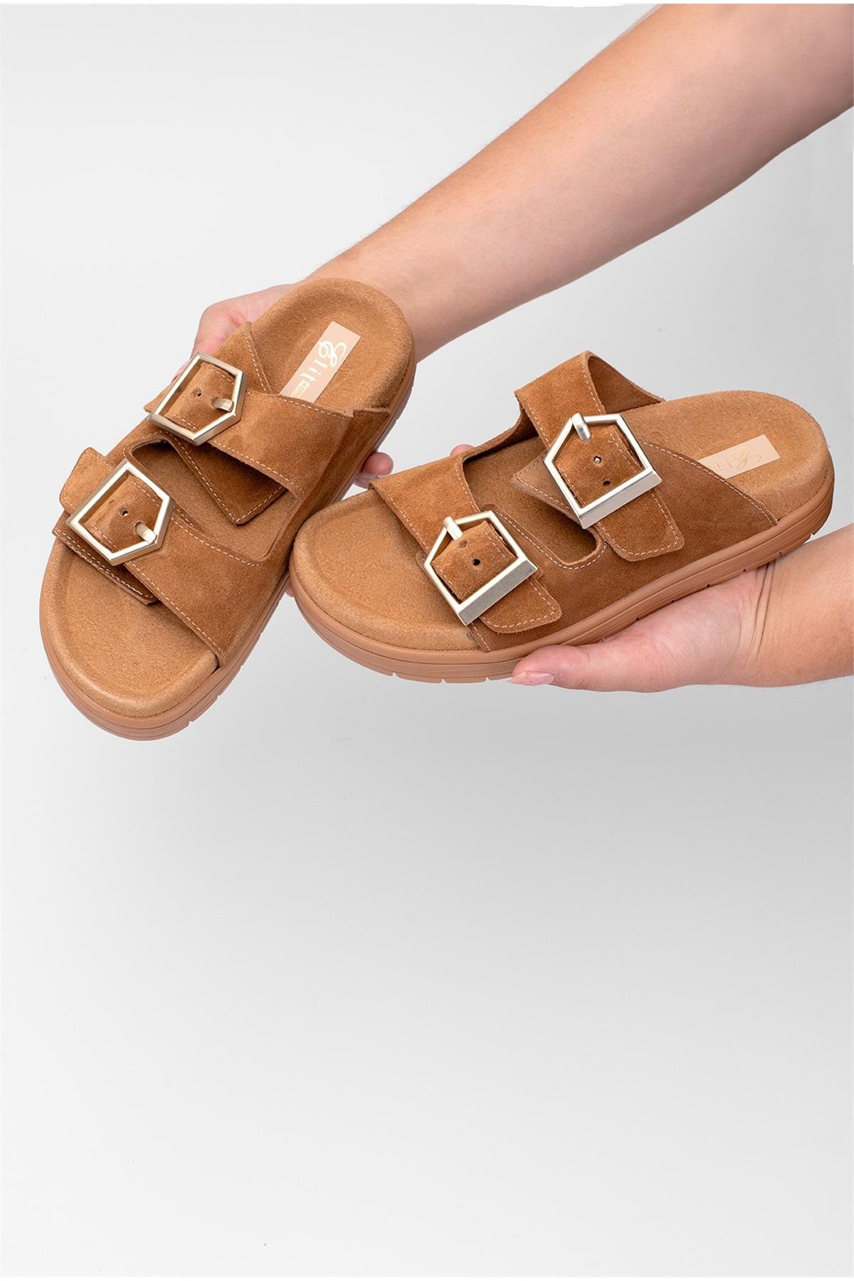 Elit Amoretta Kadın Hakiki Deri Düz Terlik Taba - Görsel 4