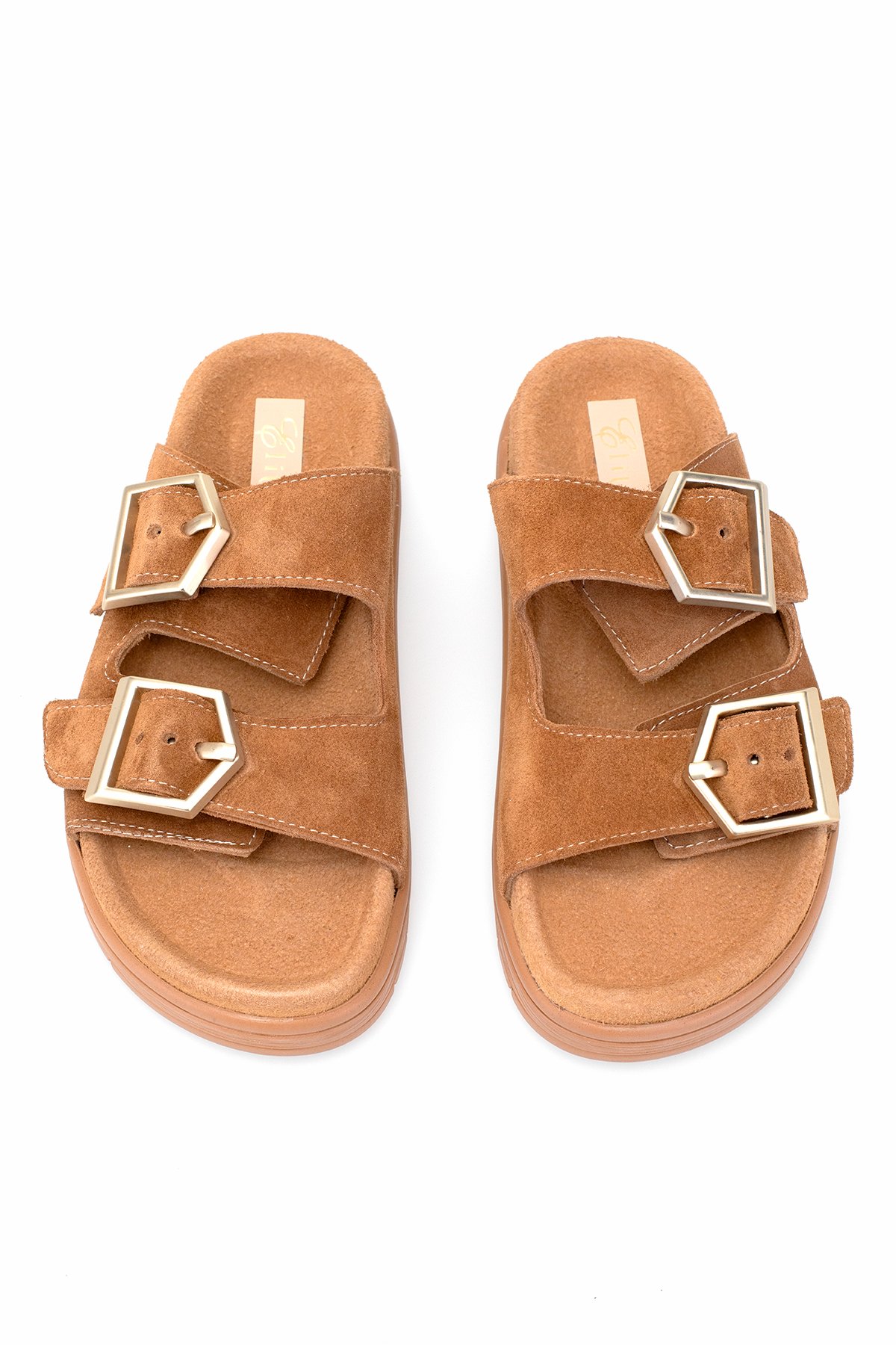 Elit Amoretta Kadın Hakiki Deri Düz Terlik Taba - Görsel 8