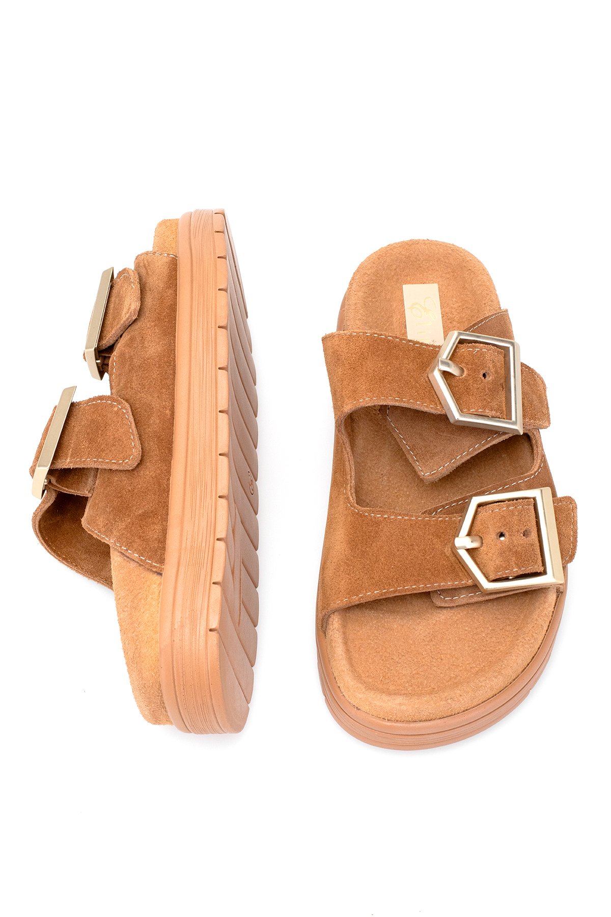 Elit Amoretta Kadın Hakiki Deri Düz Terlik Taba - Görsel 9