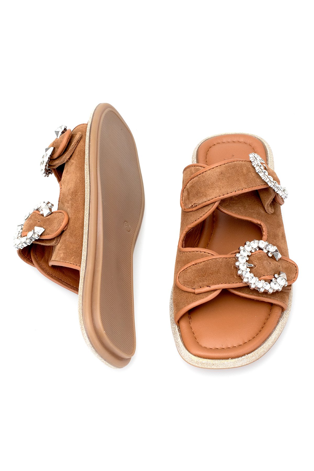 Elit Meliora Kadın Hakiki Deri Düz Terlik Taba - Görsel 5