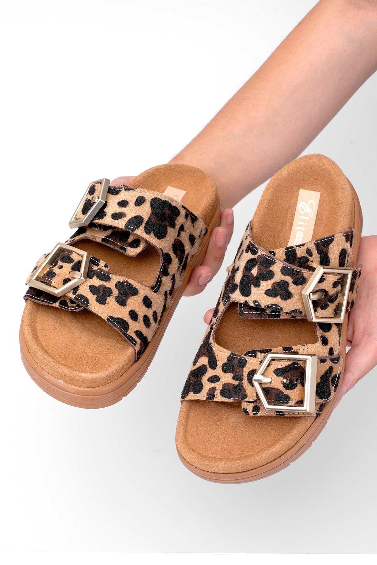 Elit Amoretta Kadın Hakiki Deri Düz Terlik Leopar - Görsel 3