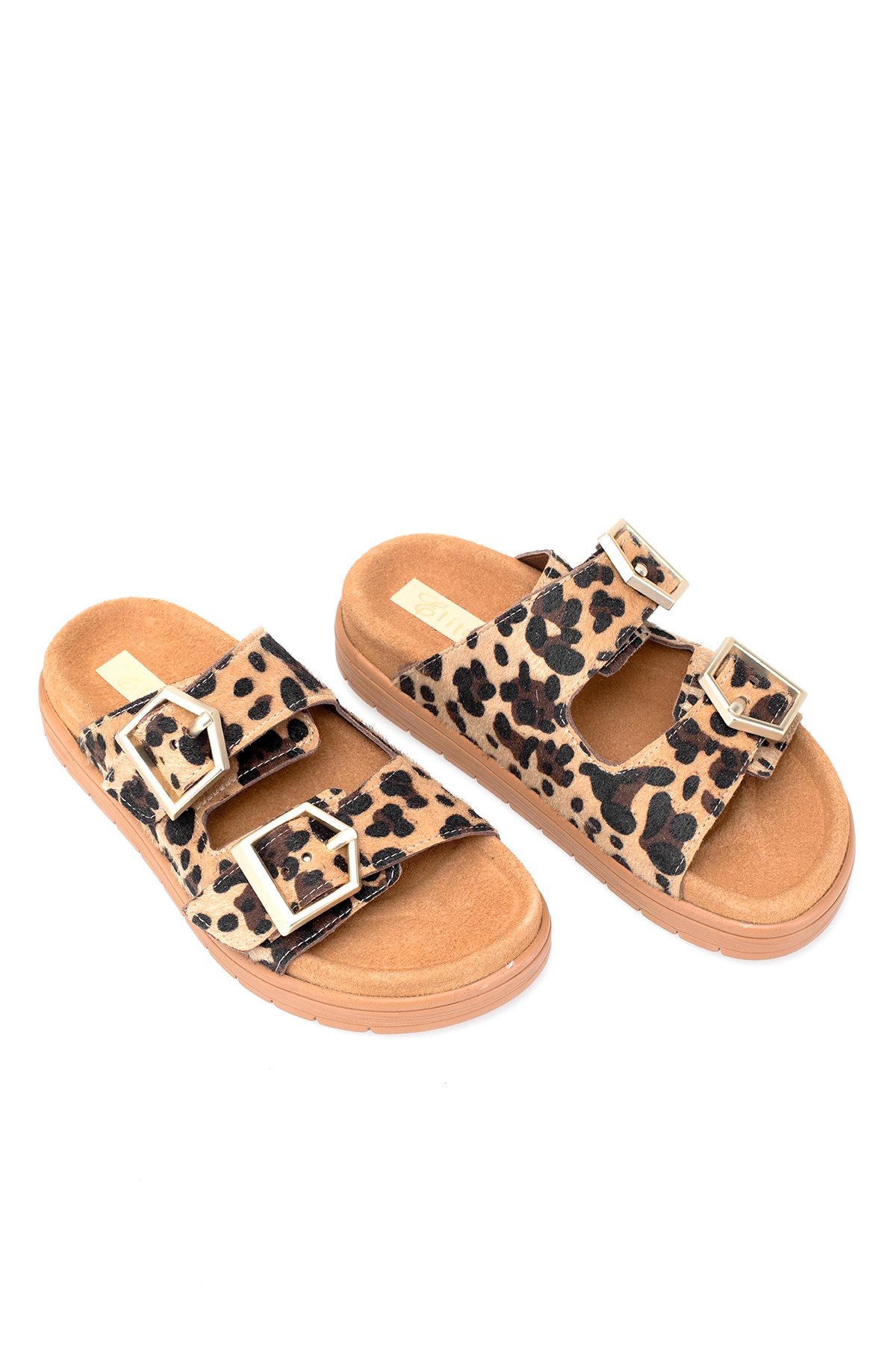 Elit Amoretta Kadın Hakiki Deri Düz Terlik Leopar - Görsel 4