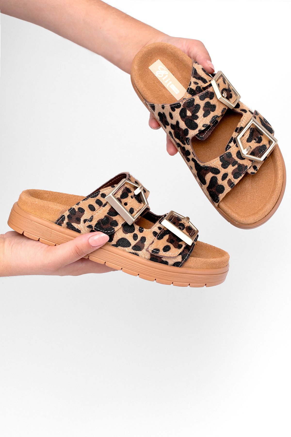 Elit Amoretta Kadın Hakiki Deri Düz Terlik Leopar - Görsel 9