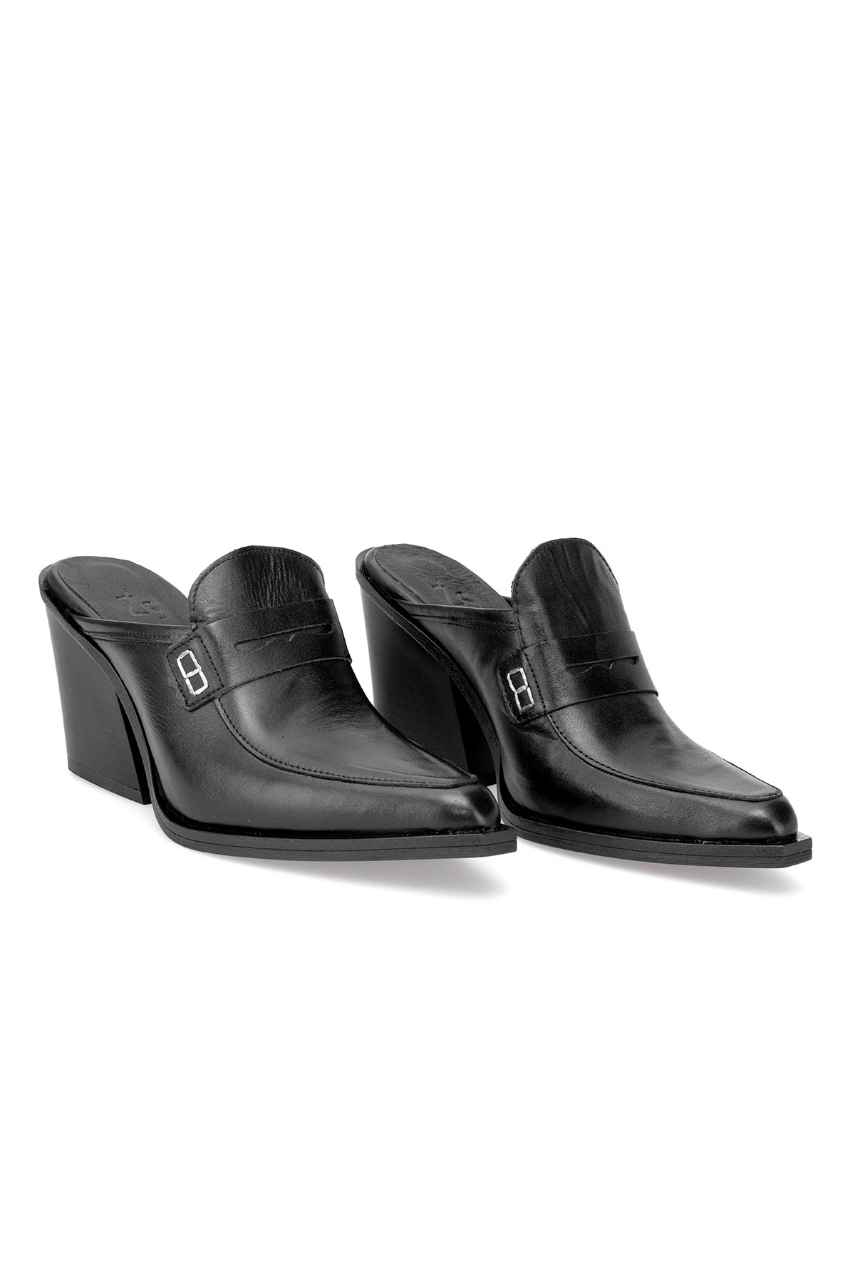 Elit Sienna Kadın Hakiki Deri Topuklu Terlik Siyah - Görsel 2