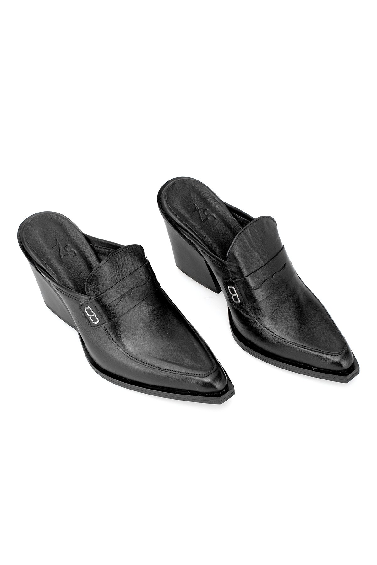 Elit Sienna Kadın Hakiki Deri Topuklu Terlik Siyah - Görsel 3