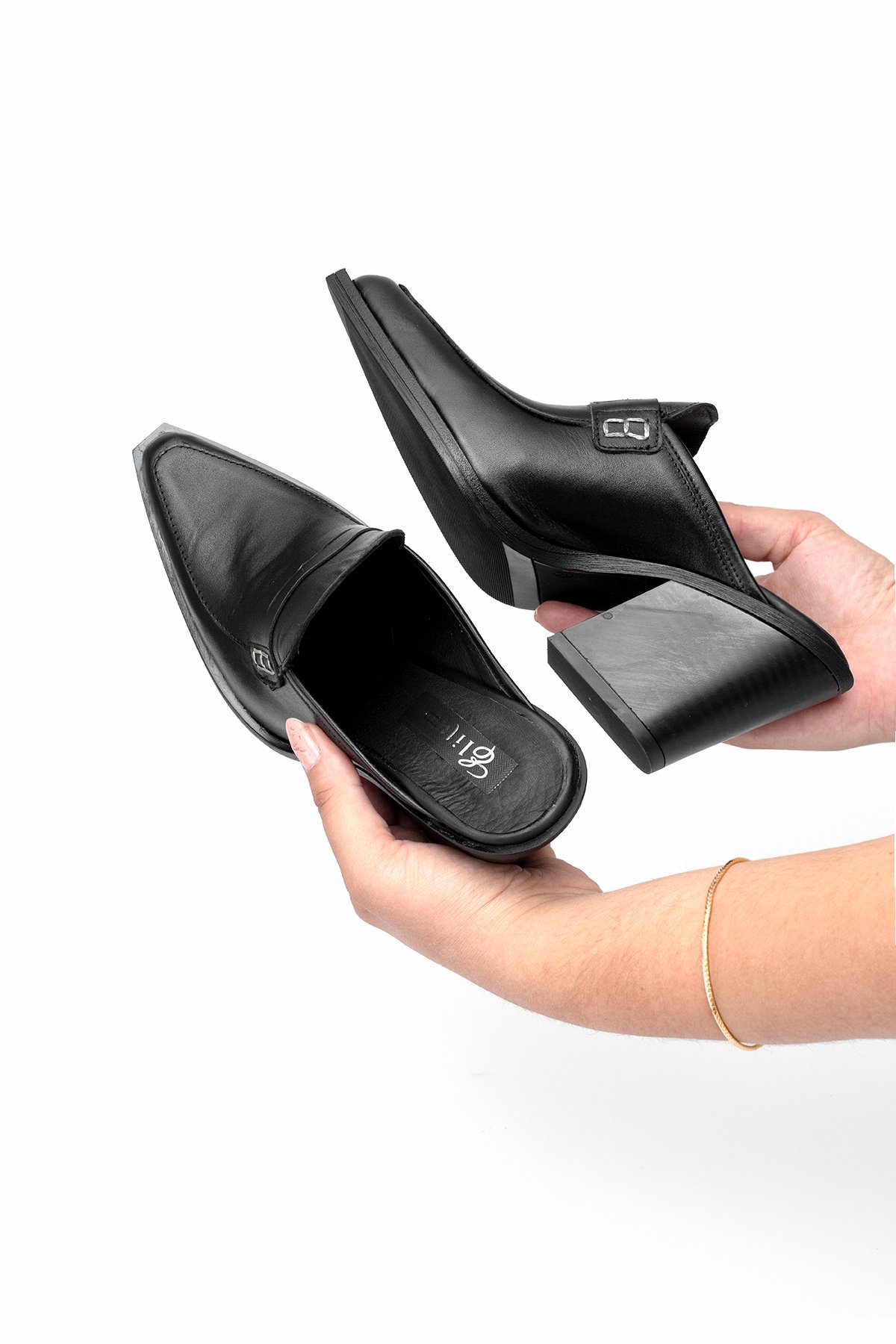 Elit Sienna Kadın Hakiki Deri Topuklu Terlik Siyah - Görsel 4