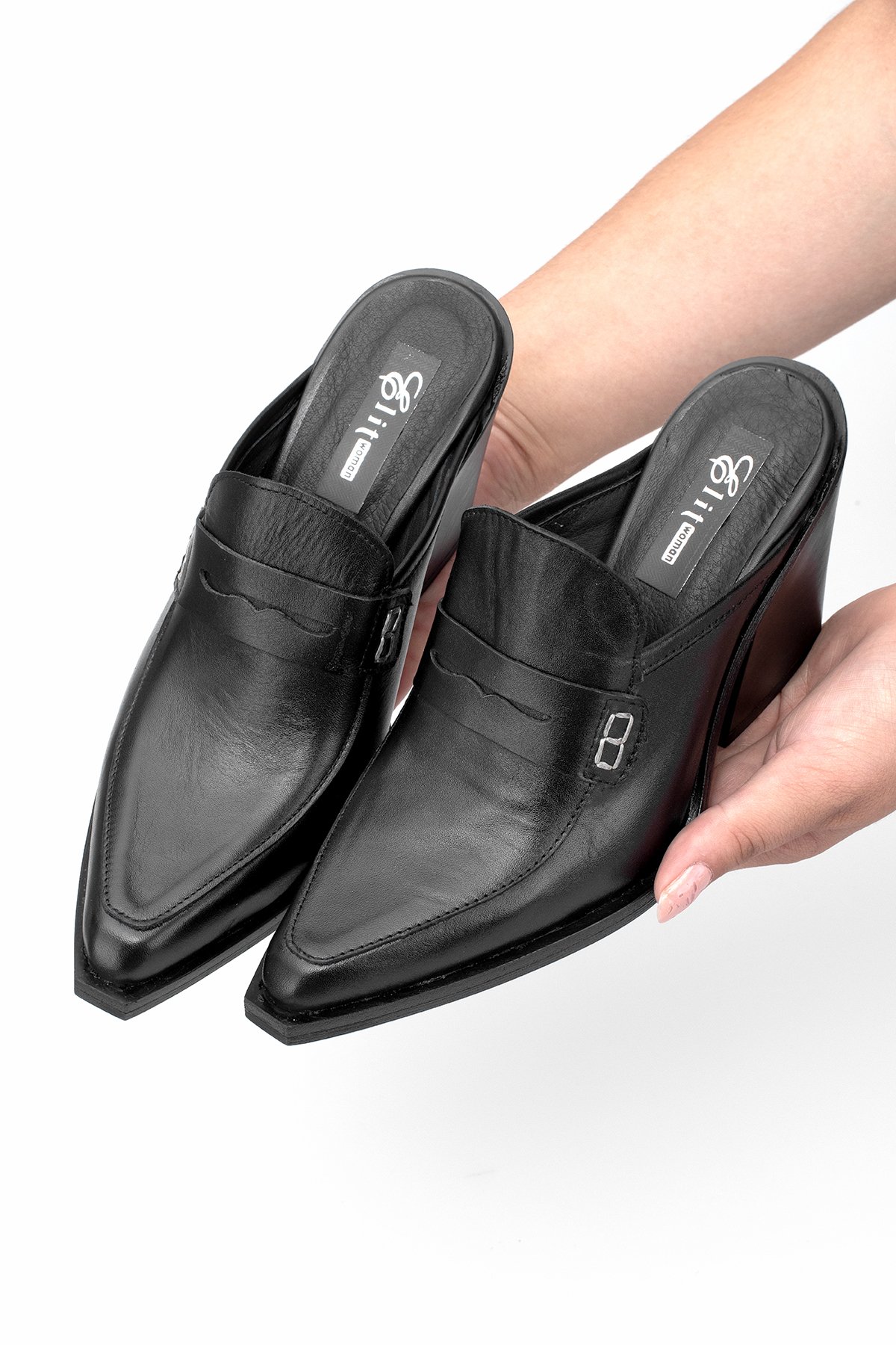 Elit Sienna Kadın Hakiki Deri Topuklu Terlik Siyah - Görsel 8