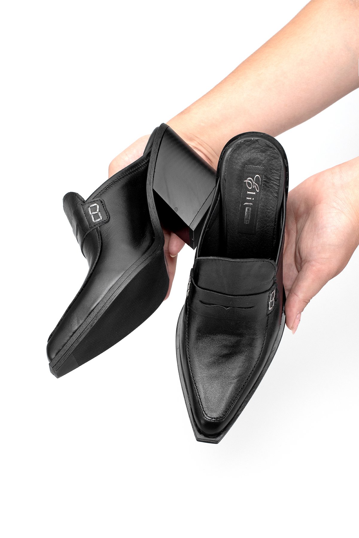 Elit Sienna Kadın Hakiki Deri Topuklu Terlik Siyah - Görsel 9