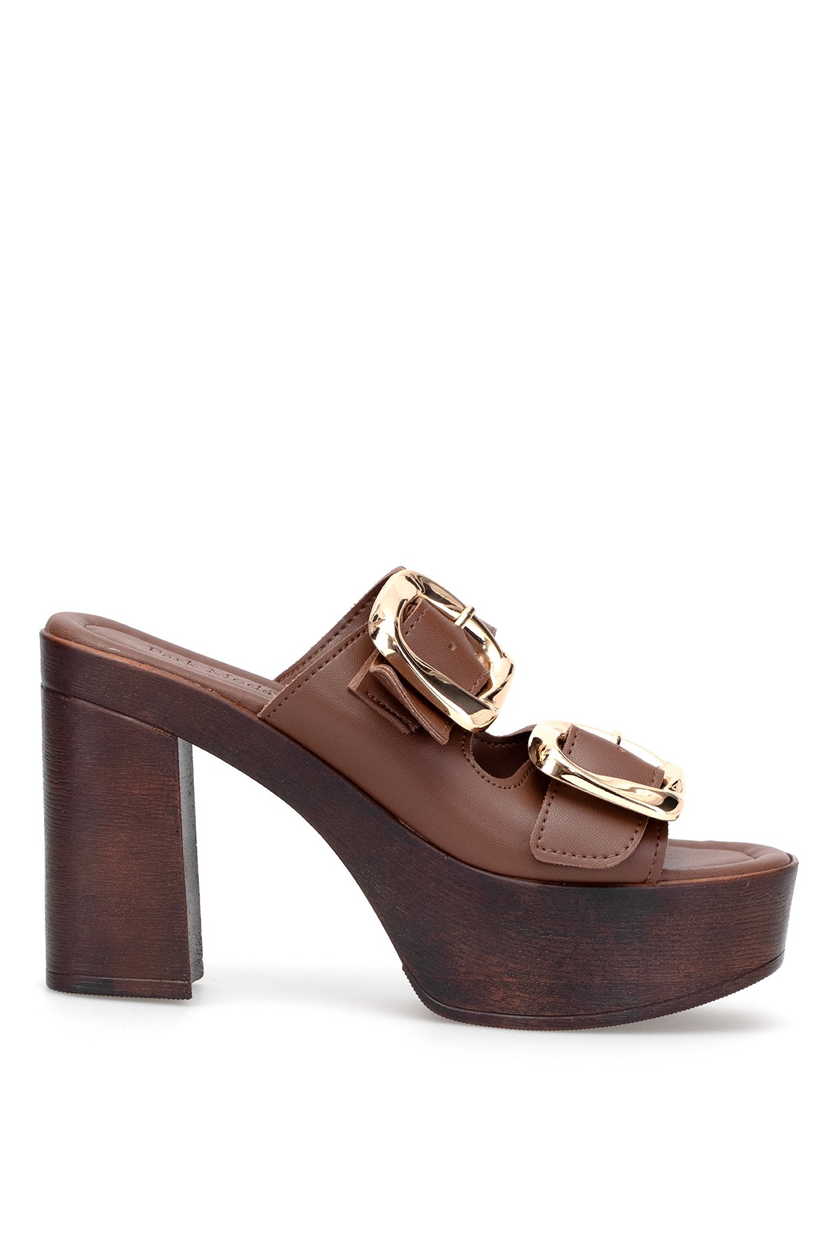 PM183 K766 Kadın Topuklu Terlik Kahverengi - Görsel 2