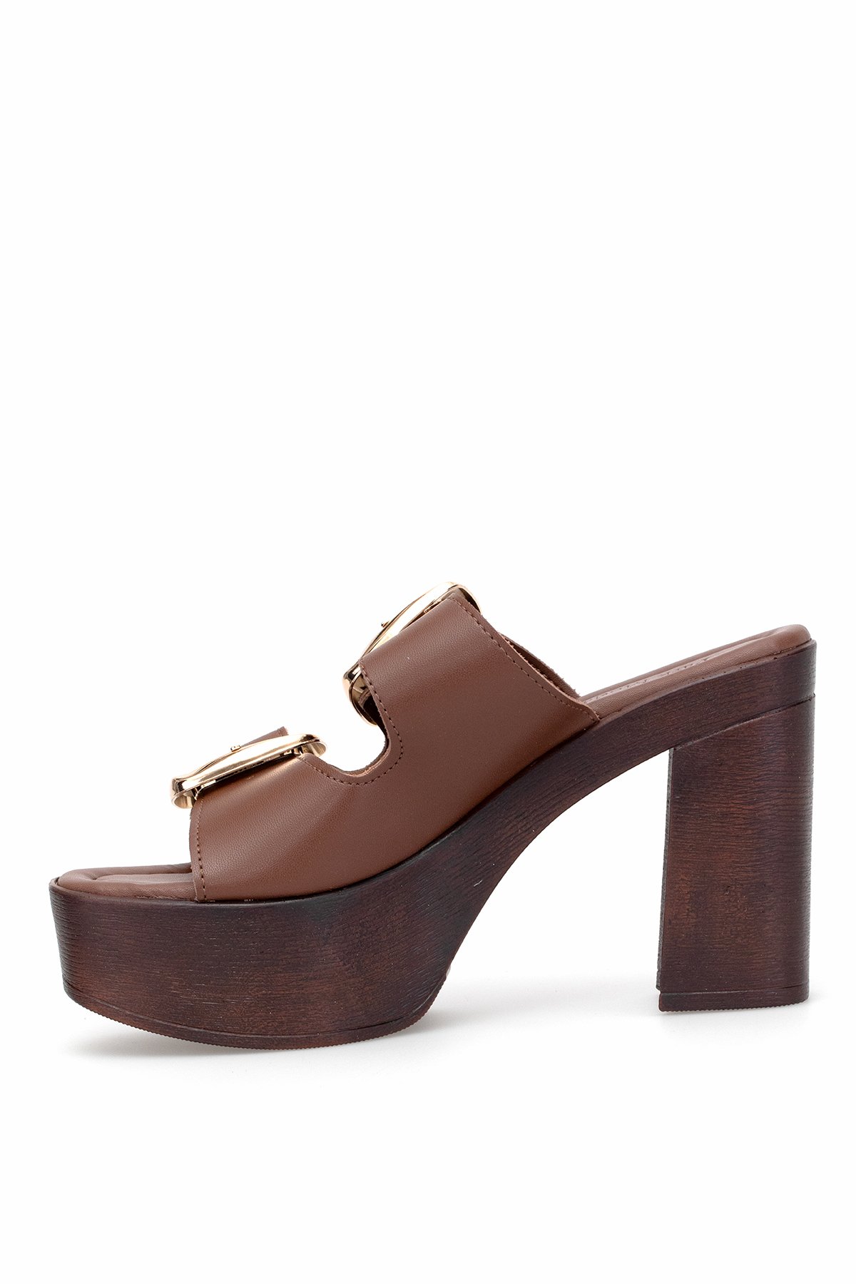 PM183 K766 Kadın Topuklu Terlik Kahverengi - Görsel 4