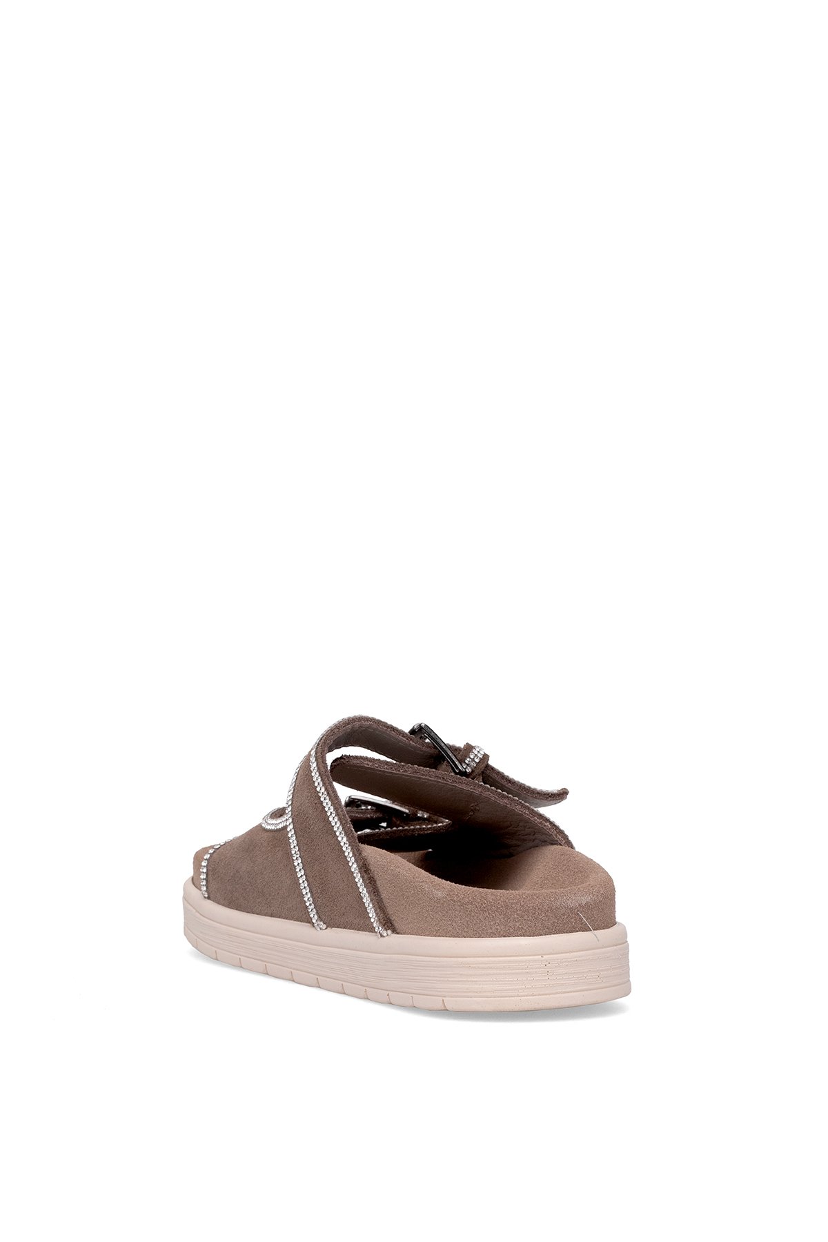 Elit Zeyn8144S Kadın Hakiki Nubuk Deri Ortopedik Taşlı Düz Terlik Vizon - Görsel 5