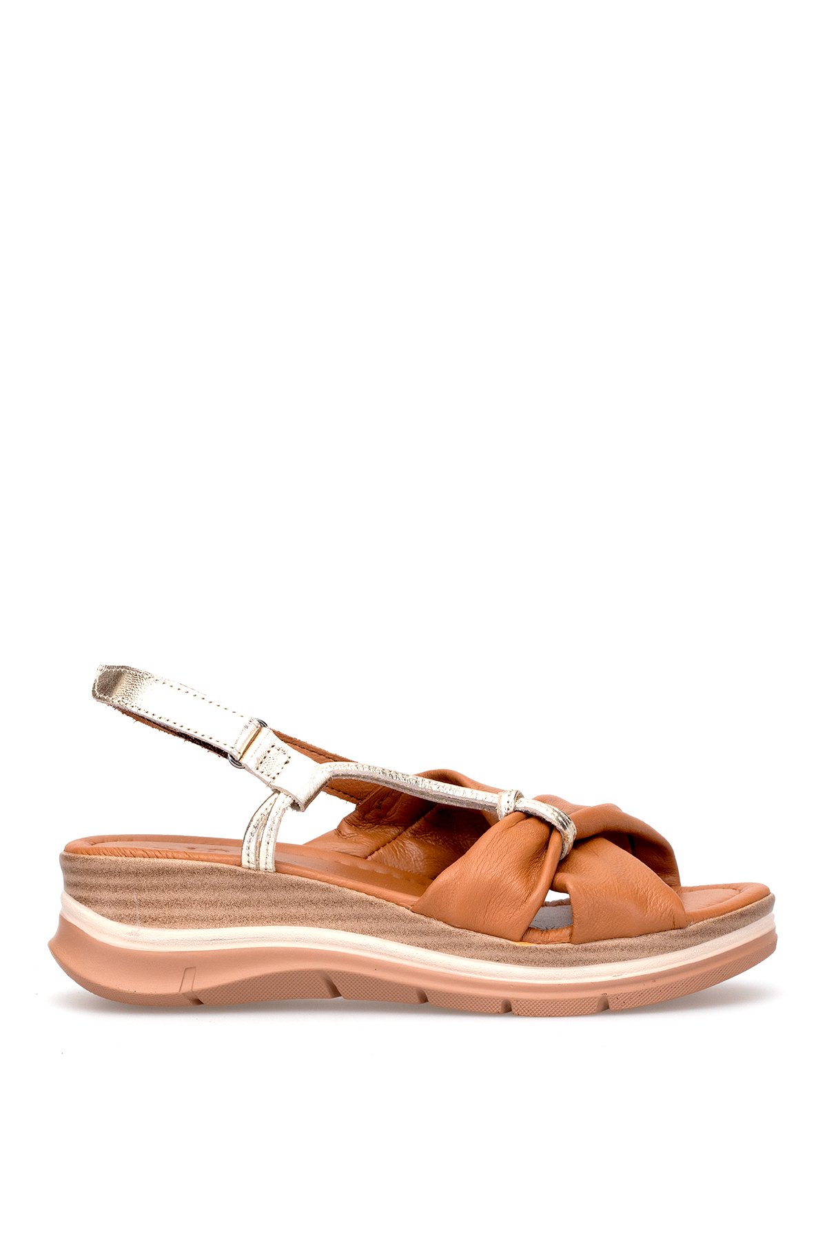 Elit Zeyn 8066 Kadın Hakiki Deri Dolgu Topuk Sandalet Taba - Görsel 2