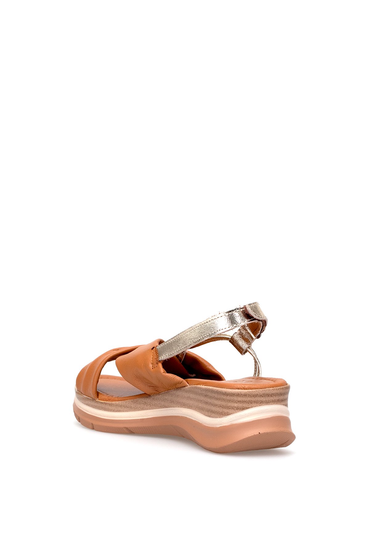 Elit Zeyn 8066 Kadın Hakiki Deri Dolgu Topuk Sandalet Taba - Görsel 5