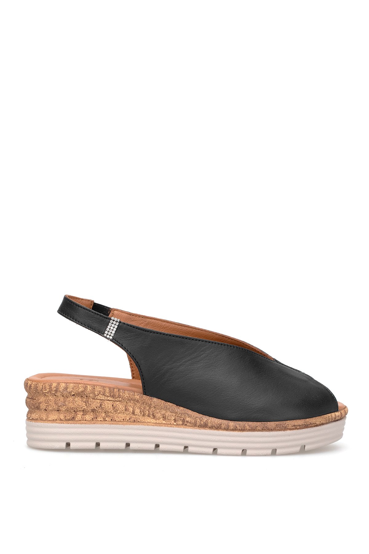 Elit Zeyn8094 Kadın Hakiki Deri Ortopedik Dolgu Topuk Sandalet Siyah - Görsel 2