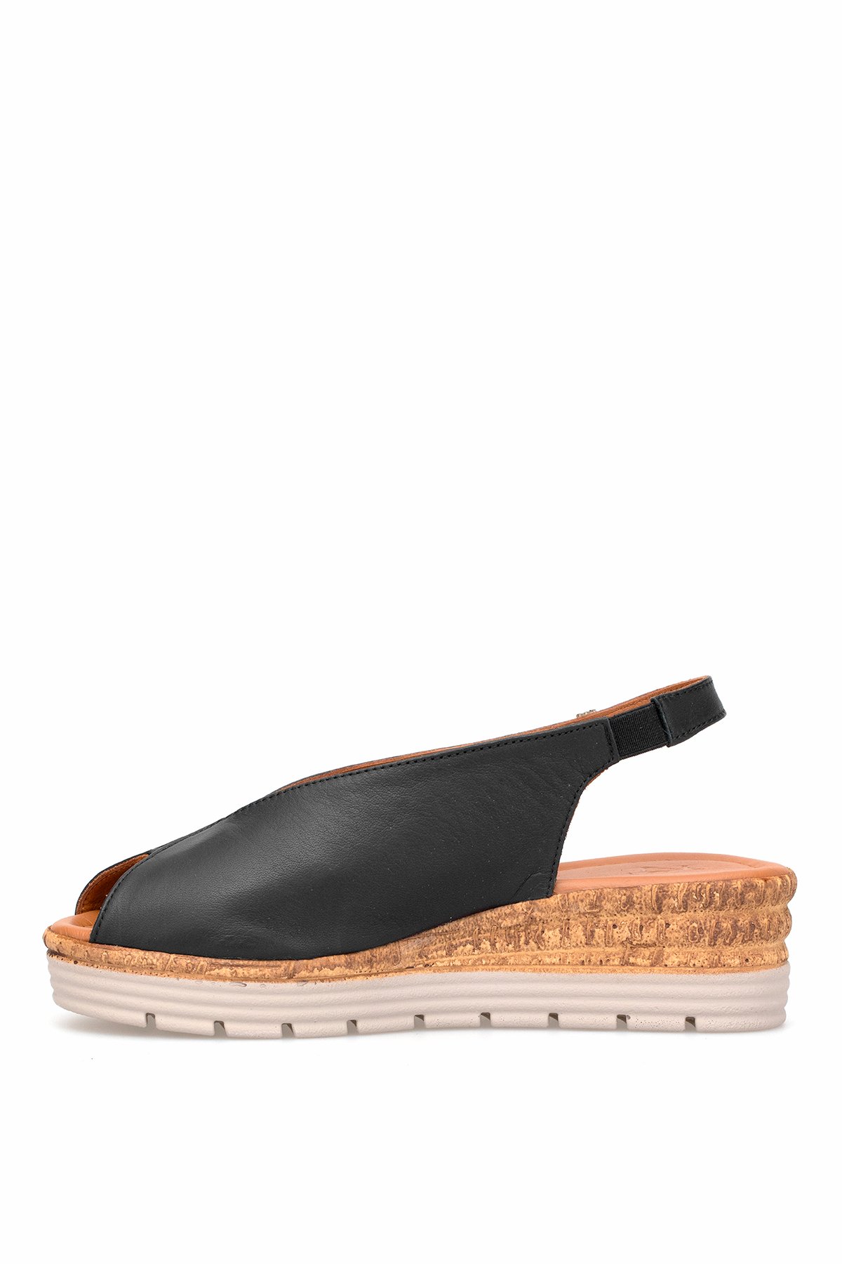 Elit Zeyn8094 Kadın Hakiki Deri Ortopedik Dolgu Topuk Sandalet Siyah - Görsel 4