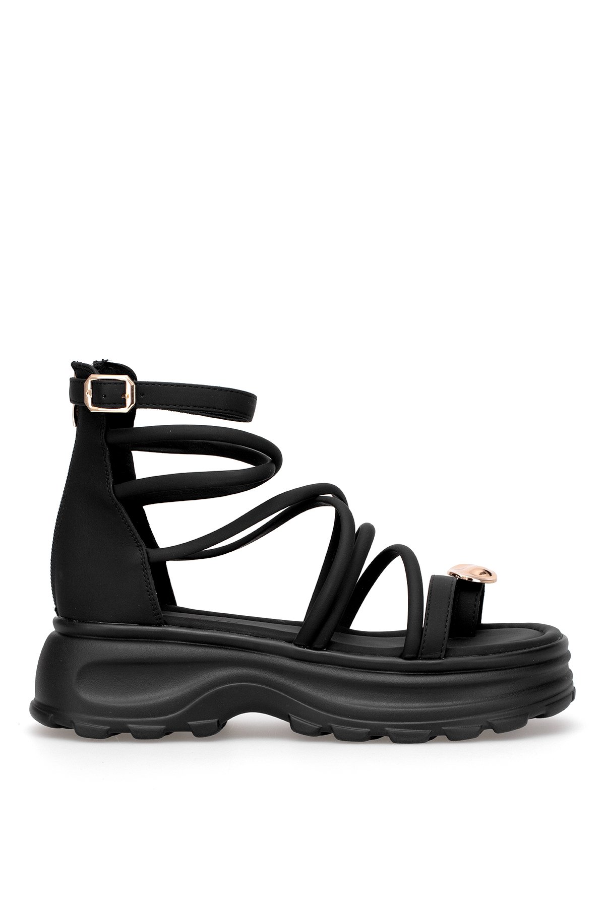 B119 Kadın Hakiki Deri Düz Sandalet Siyah - Görsel 2