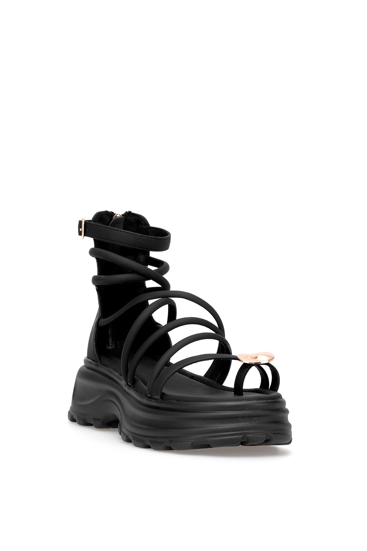 B119 Kadın Hakiki Deri Düz Sandalet Siyah - Görsel 3