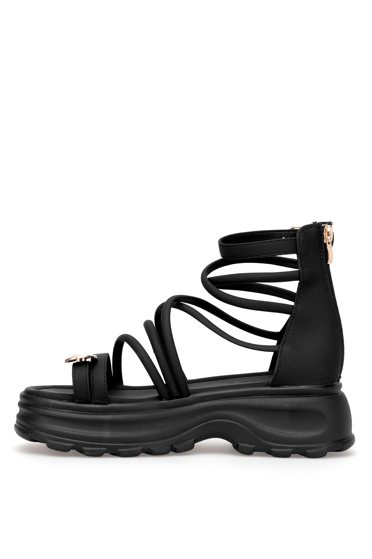 B119 Kadın Hakiki Deri Düz Sandalet Siyah - Görsel 4