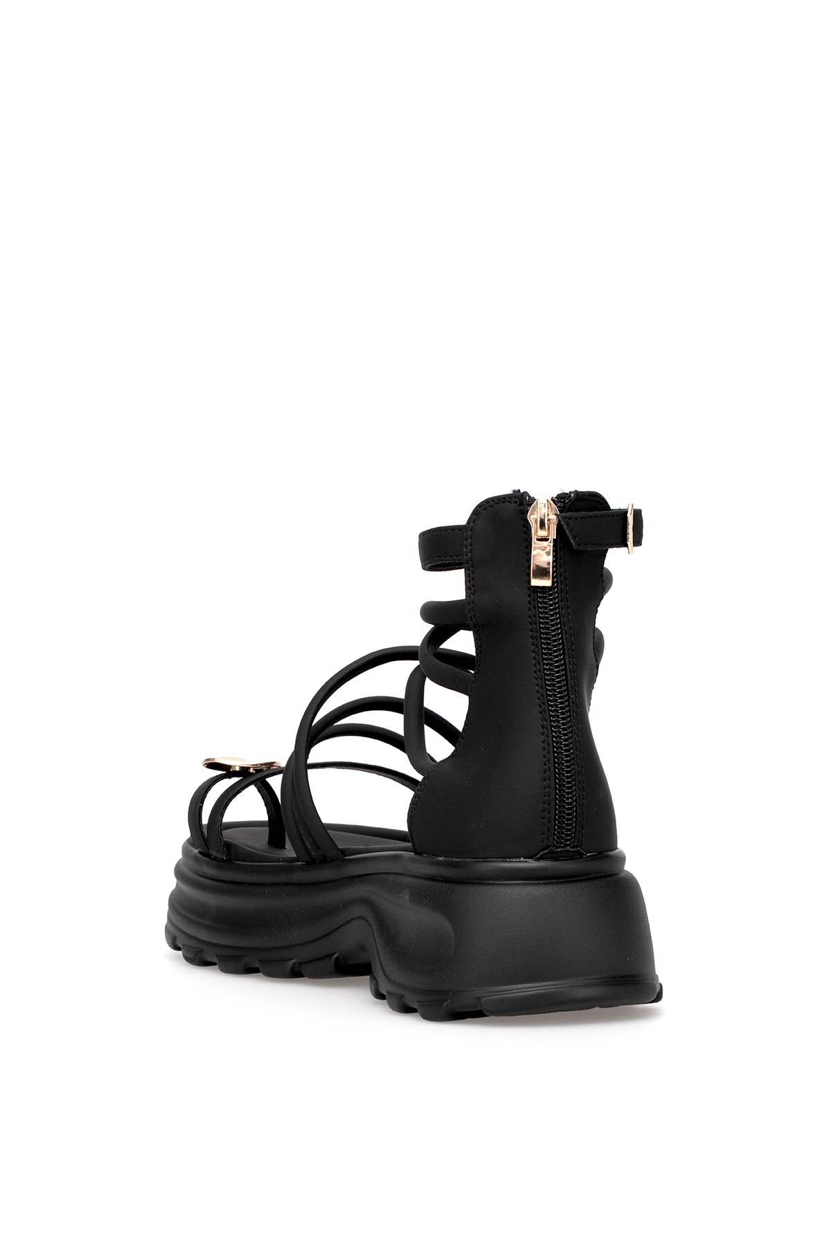 B119 Kadın Hakiki Deri Düz Sandalet Siyah - Görsel 5