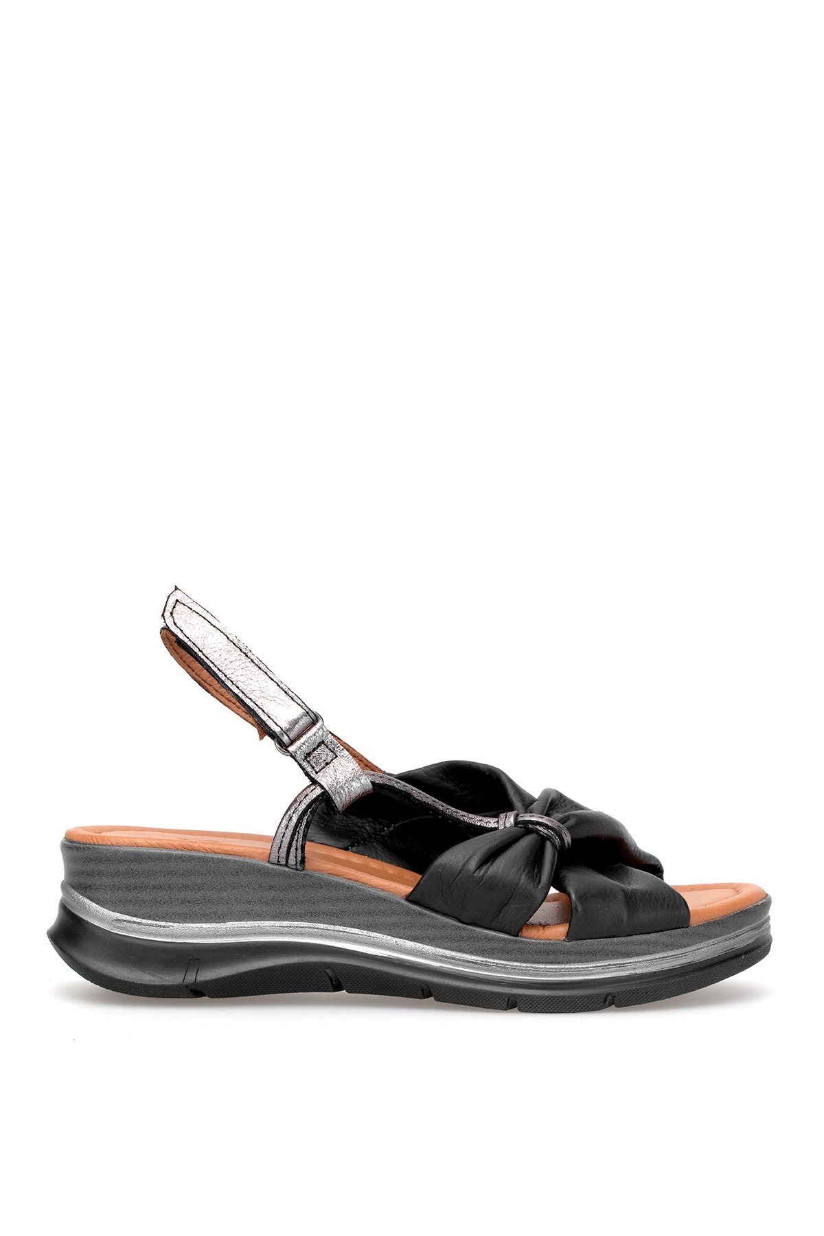 Elit Zeyn 8066 Kadın Hakiki Deri Dolgu Topuk Sandalet Siyah - Görsel 2