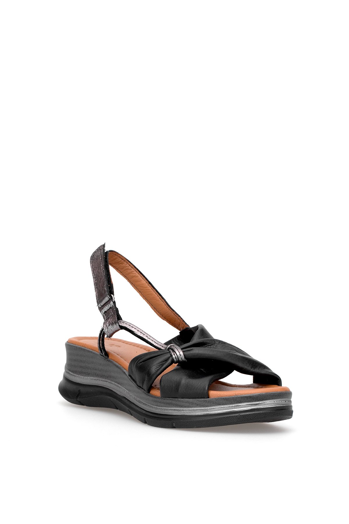 Elit Zeyn 8066 Kadın Hakiki Deri Dolgu Topuk Sandalet Siyah - Görsel 3