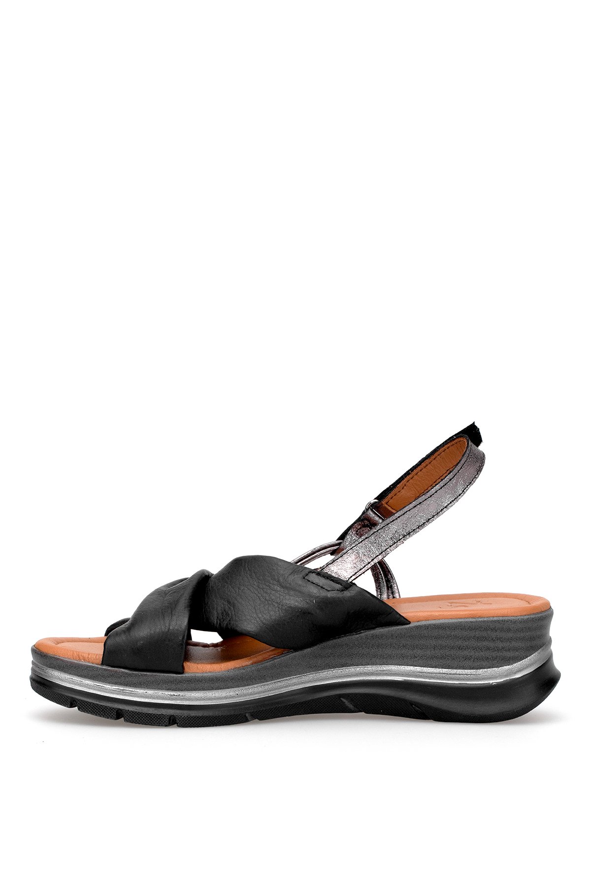 Elit Zeyn 8066 Kadın Hakiki Deri Dolgu Topuk Sandalet Siyah - Görsel 4
