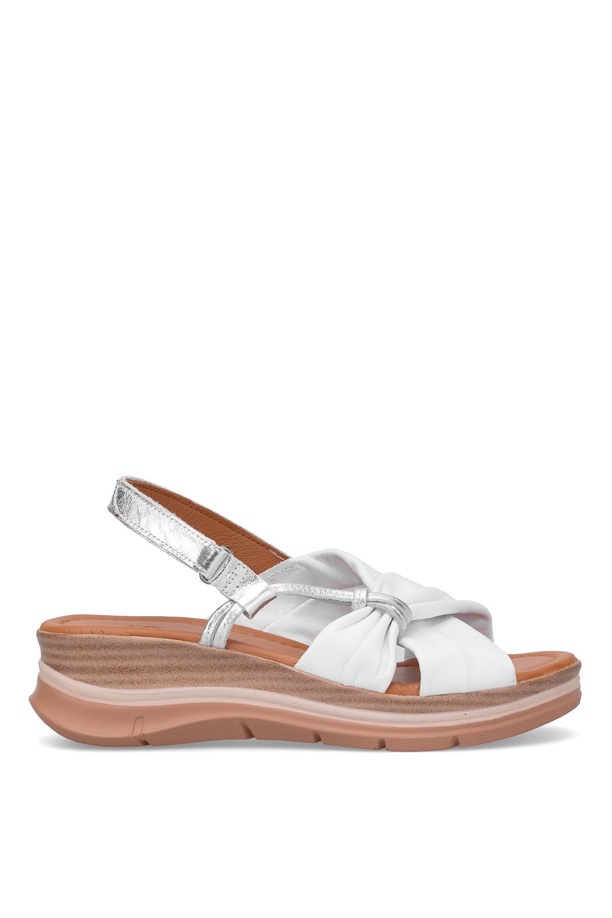 Elit Zeyn 8066 Kadın Hakiki Deri Dolgu Topuk Sandalet Beyaz - Görsel 2