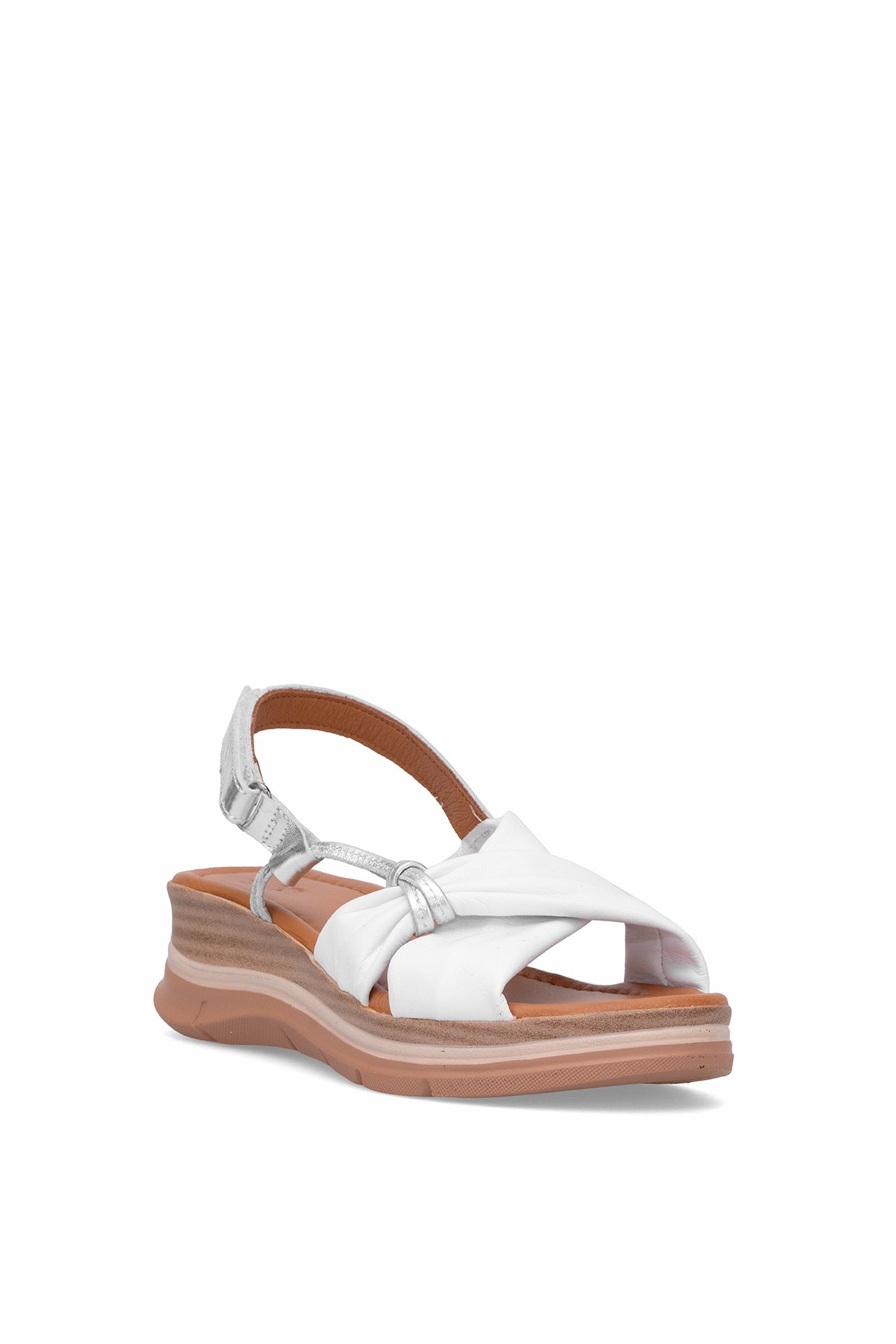 Elit Zeyn 8066 Kadın Hakiki Deri Dolgu Topuk Sandalet Beyaz - Görsel 3