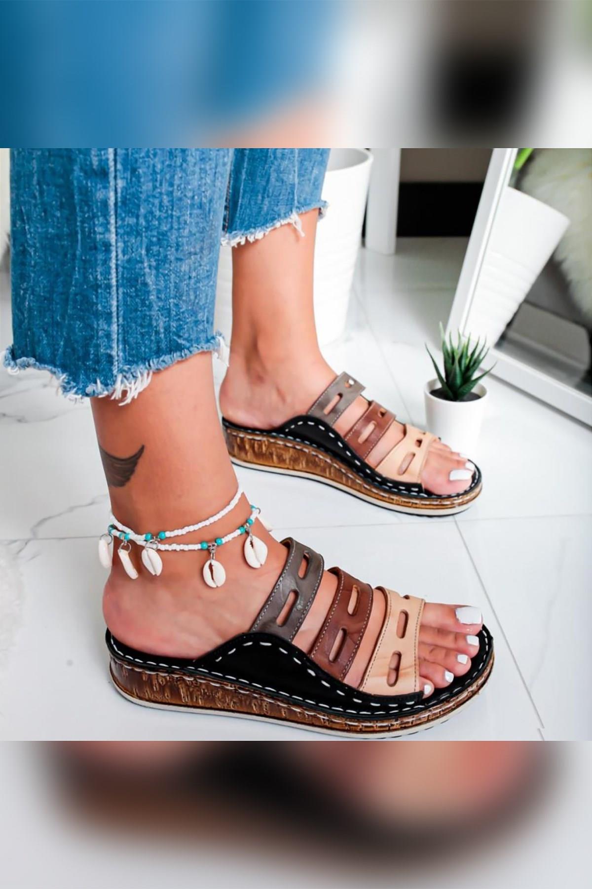 Hakiki Deri Siyah Comfort Lazer Kesim Kadın Terlik - Görsel 2