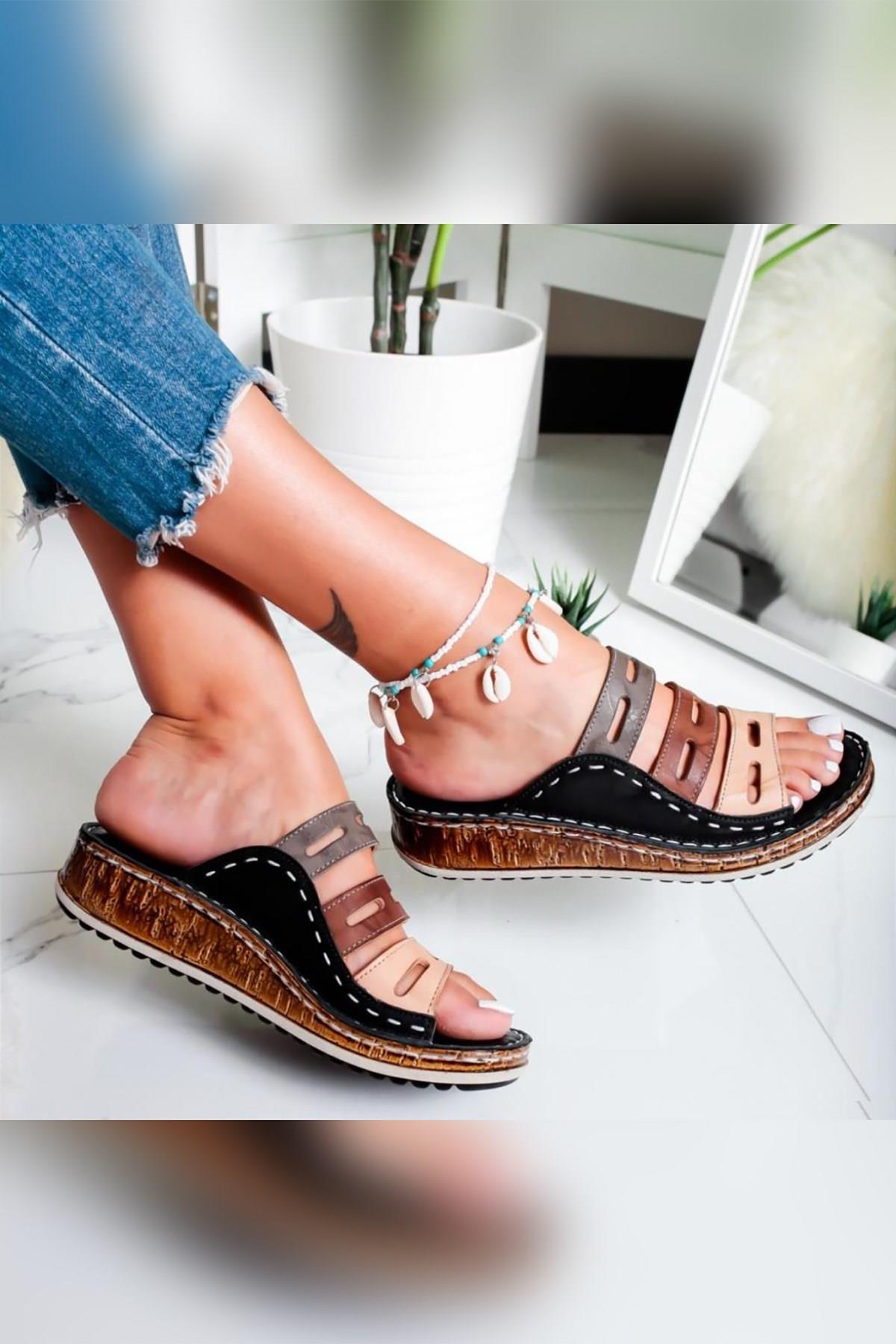 Hakiki Deri Siyah Comfort Lazer Kesim Kadın Terlik - Görsel 3