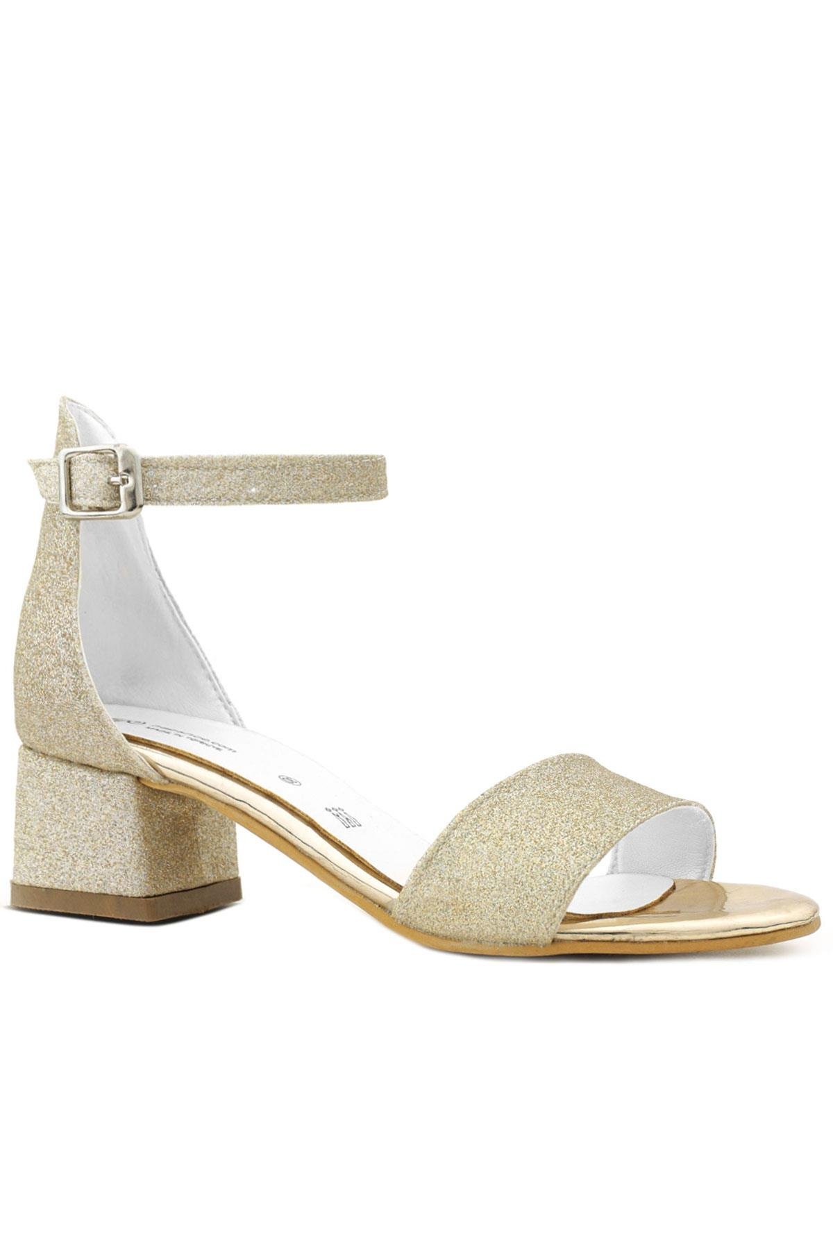 Lilo Simli Altın Tek Bantlı Kız Çocuk Topuklu Abiye Ayakkabı - Görsel 2