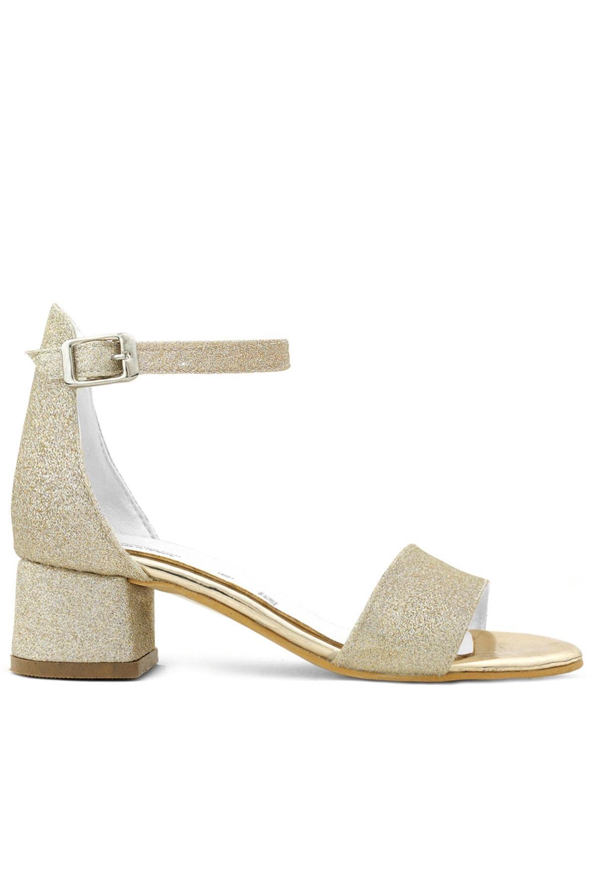 Lilo Simli Altın Tek Bantlı Kız Çocuk Topuklu Abiye Ayakkabı - Görsel 4