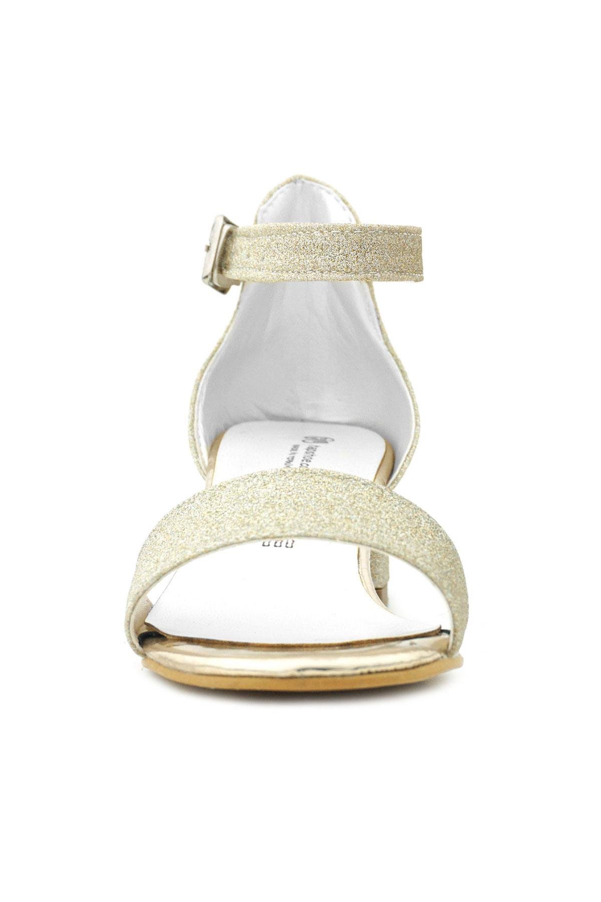 Lilo Simli Altın Tek Bantlı Kız Çocuk Topuklu Abiye Ayakkabı - Görsel 5