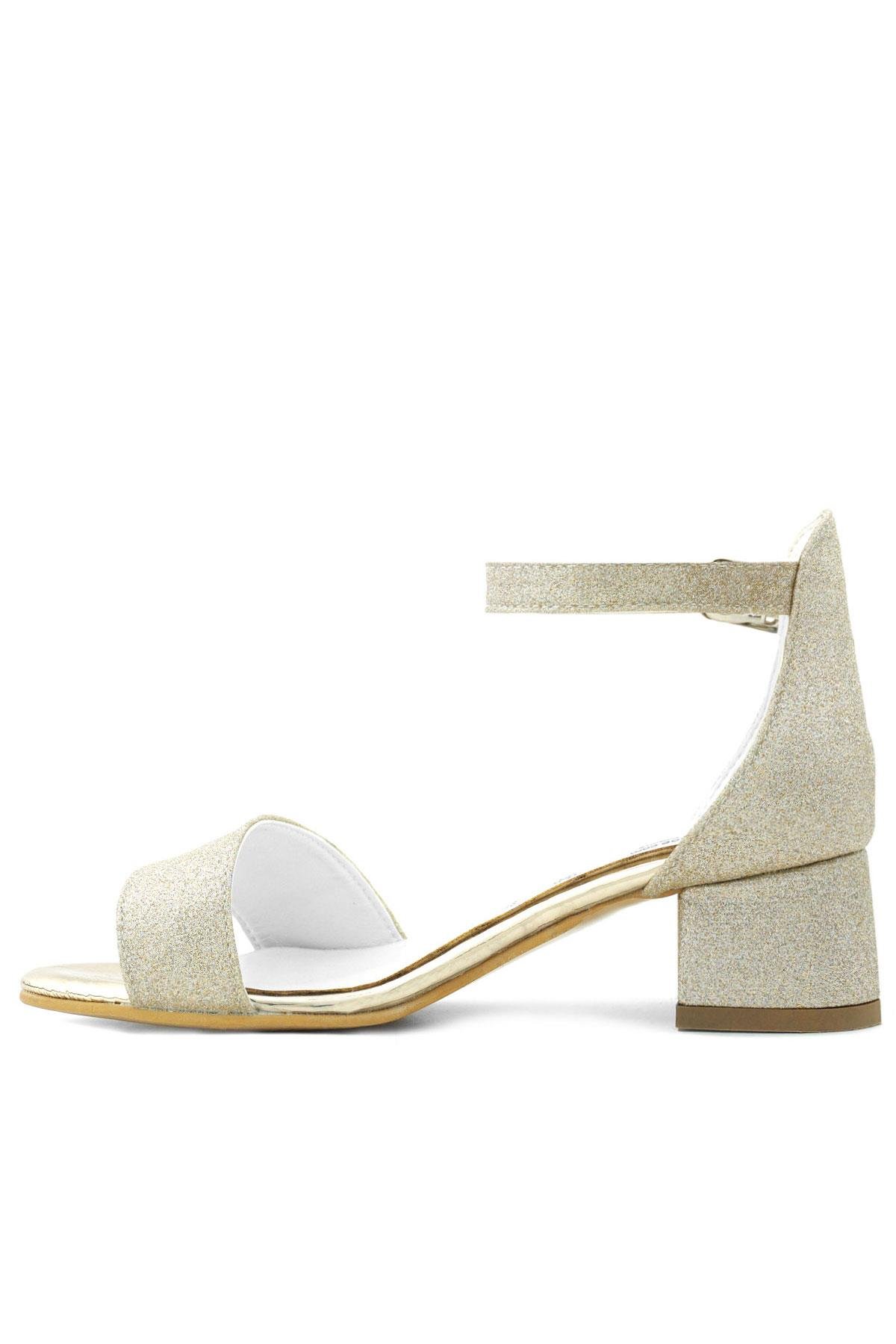 Lilo Simli Altın Tek Bantlı Kız Çocuk Topuklu Abiye Ayakkabı - Görsel 6