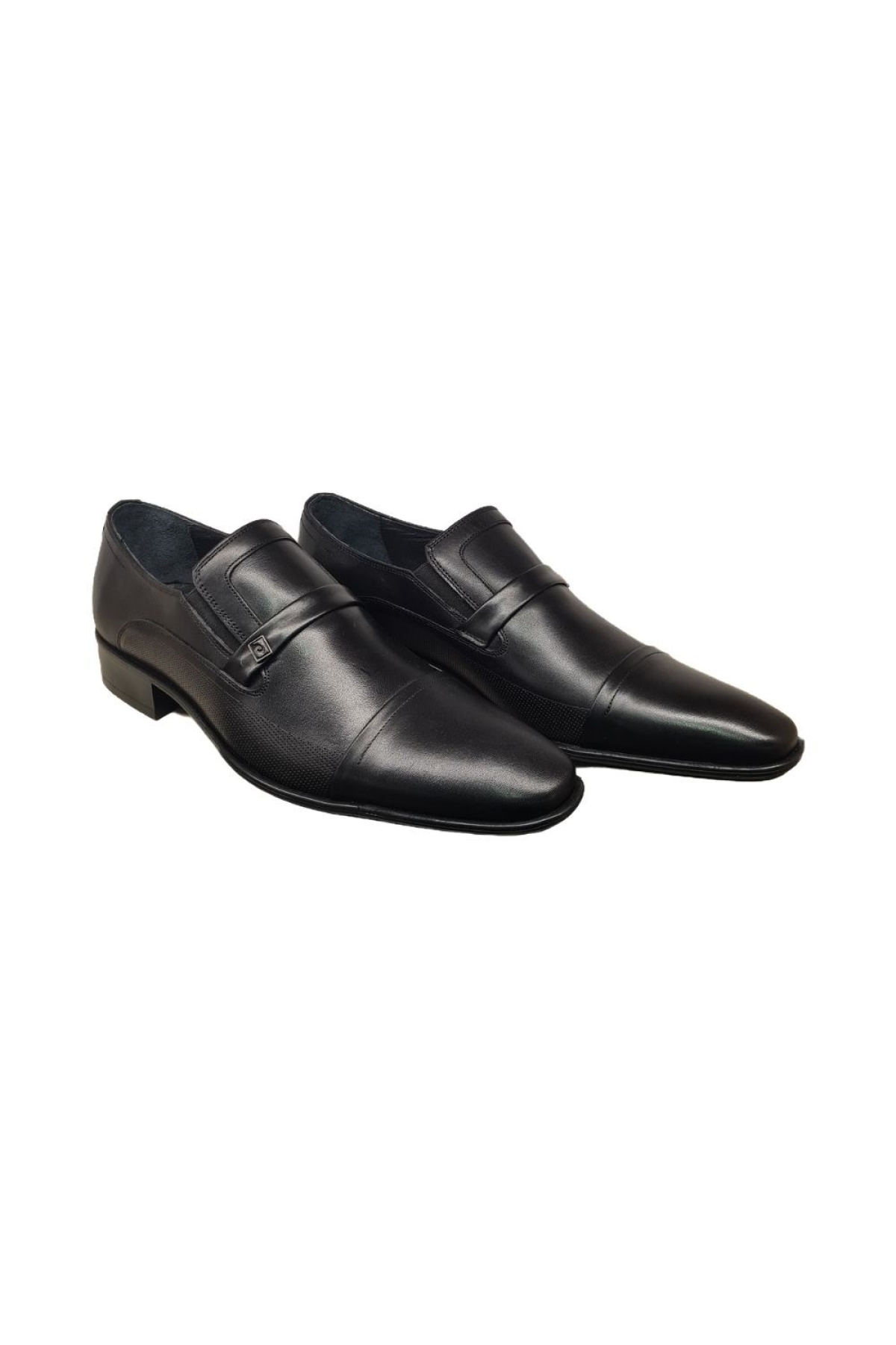 Bağcıksız Erkek Hakiki Deri Kare Metal Aksesuar Bantlı Yan Lazer Baskılı Neolit Taban Kundur - Görsel 4