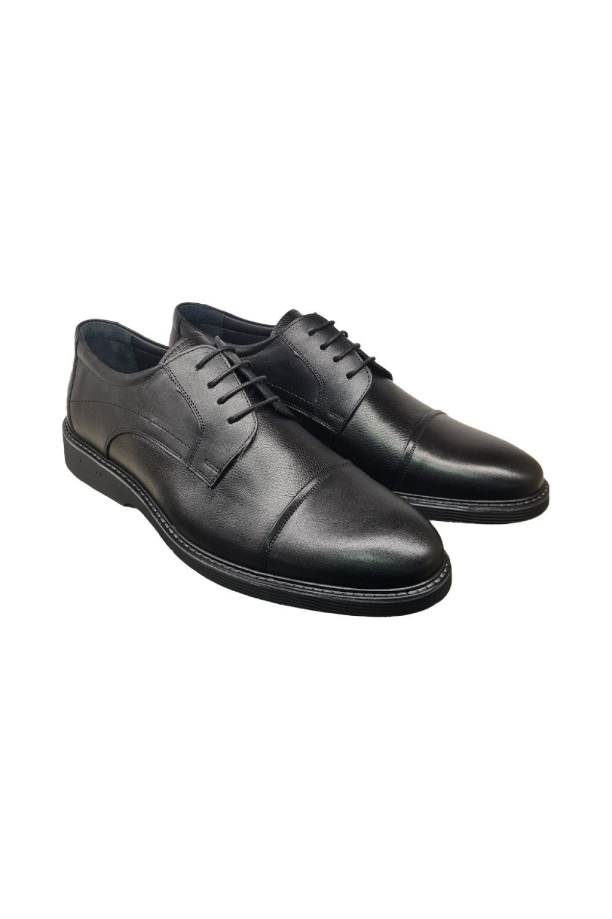 Bağcıklı Erkek Hakiki Deri Orta Kısım Kırışık Deri Kat Burun Model Kalın Poli Taban Kundura - Görsel 4