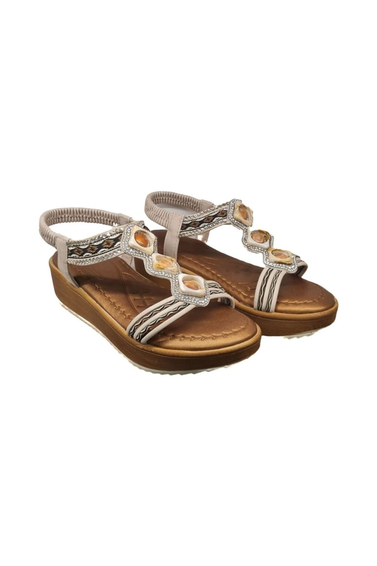 Dolgu Topuk Rahat Günlük Kadın Taşlı Sandalet 1332006-Z - Görsel 4