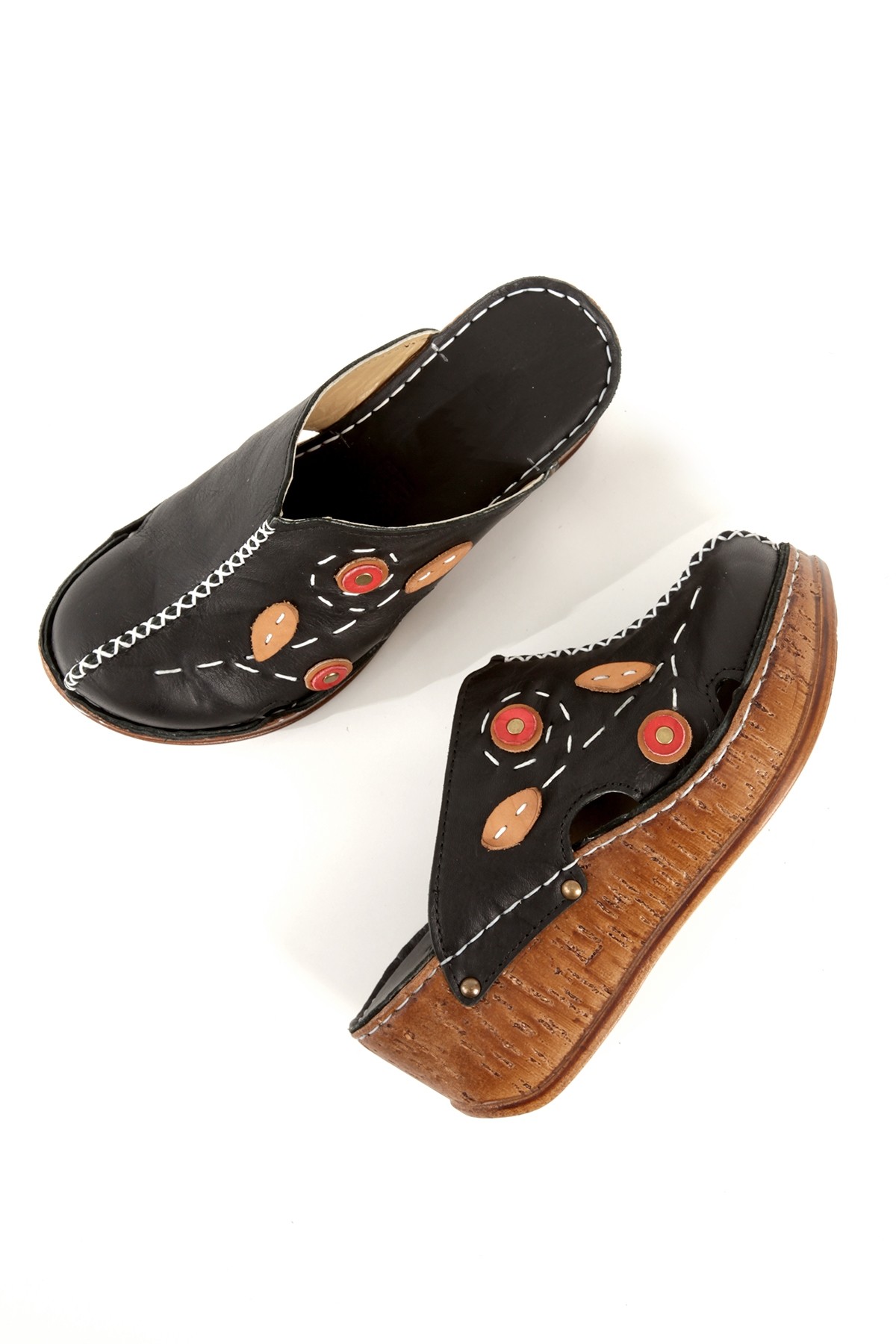 Toney Siyah Hakiki Deri Dolgu Topuklu Önü Kapalı Terlik - Görsel 3