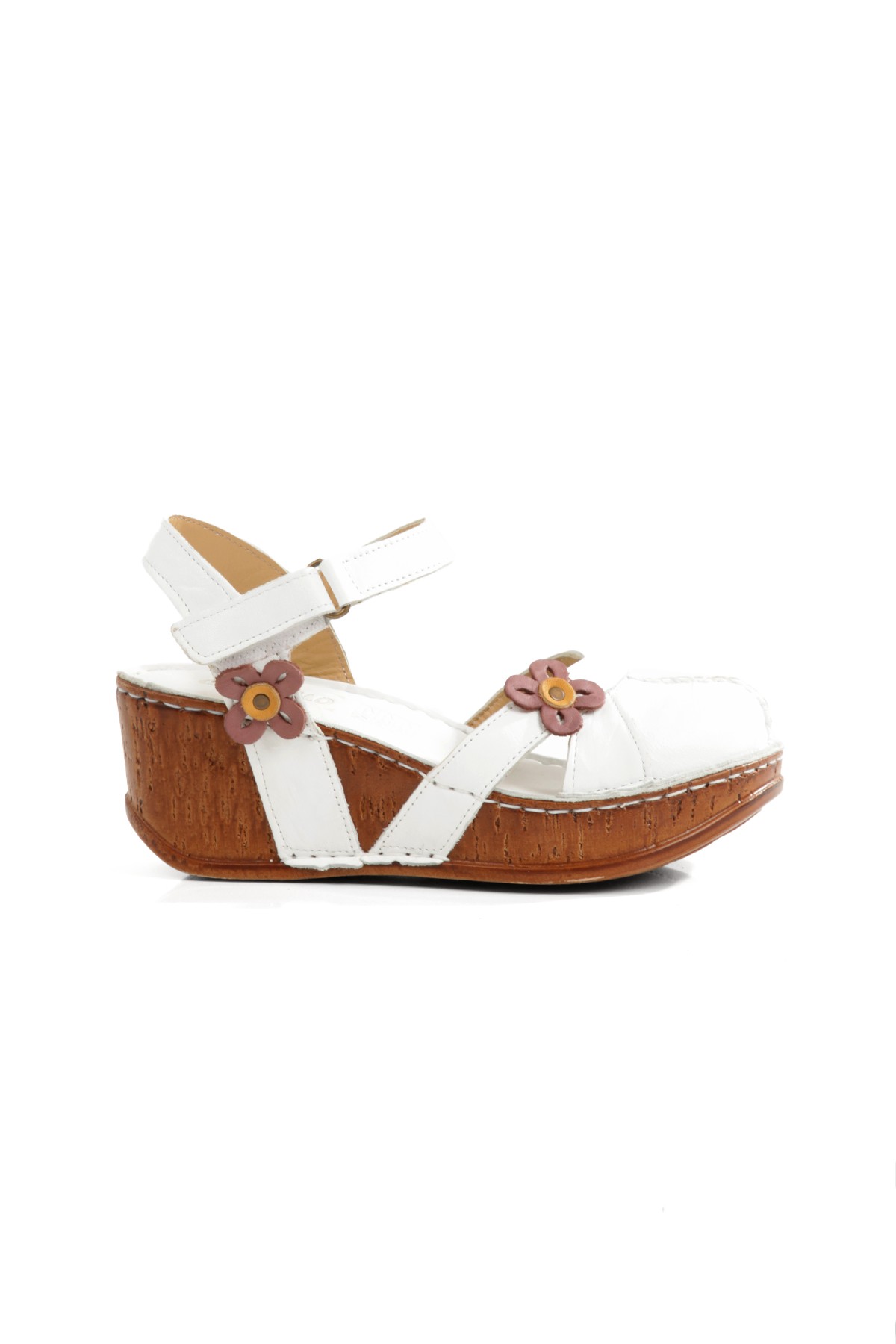 Leyat Beyaz Hakiki Deri Önü Kapalı Sandalet Dolgu Topuklu Yazlık Ayakkabı - Görsel 2