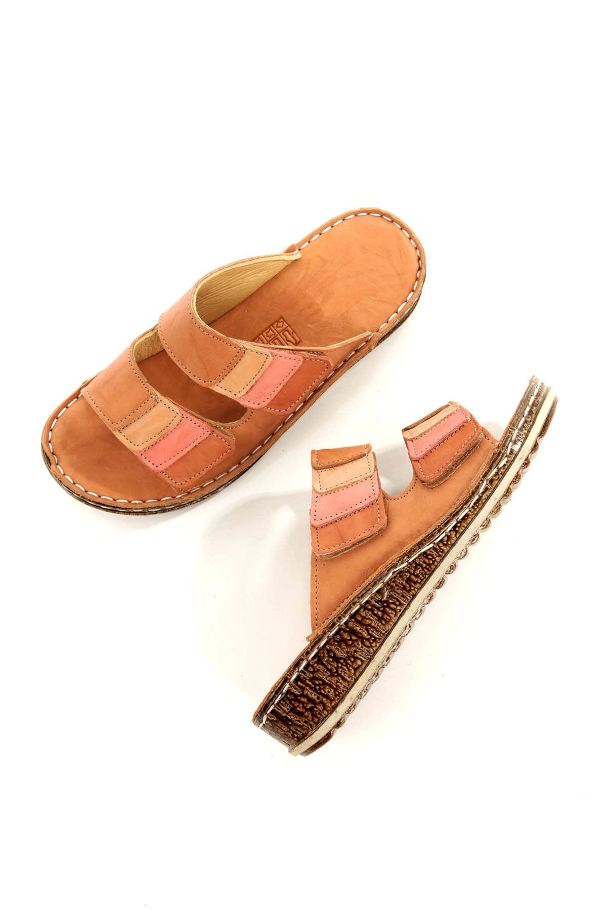 Crea Çok Renkli Taba Hakiki Deri Cırtcırtlı Günlük Kadın Terlik - Görsel 3