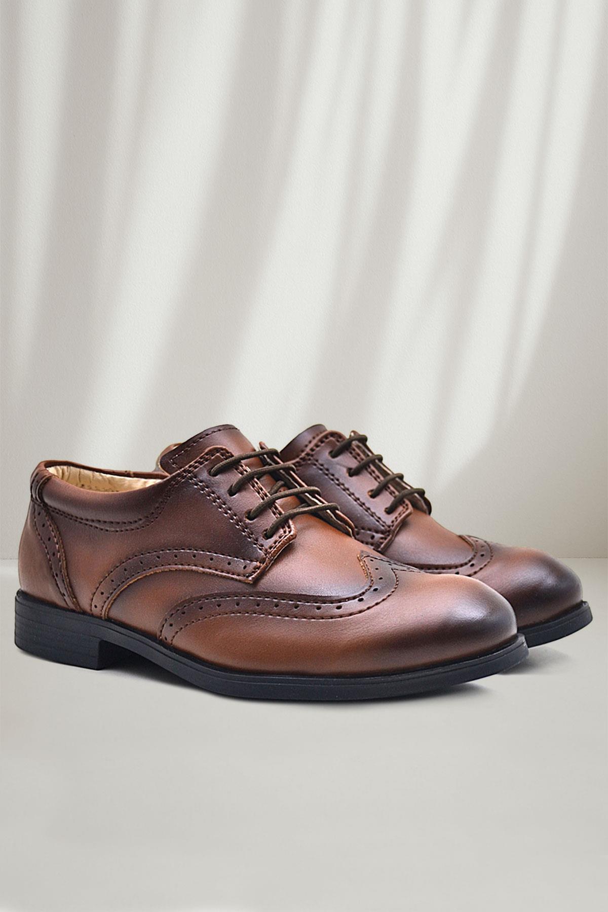 Titan Taba Bağcıklı Klasik Erkek Çocuk Abiye Ayakkabı - Görsel 2