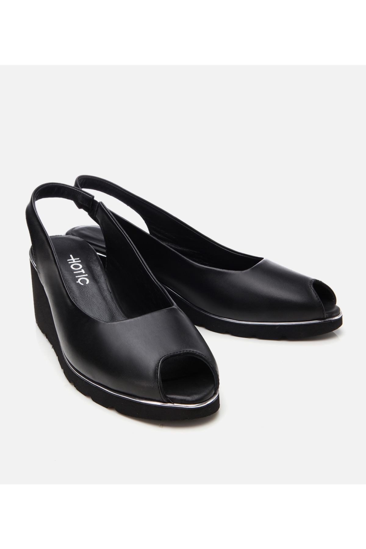 Hotiç Siyah Hotiç Hotiç Deri Kadın Tokalı Dolgu Topuklu Sandalet
