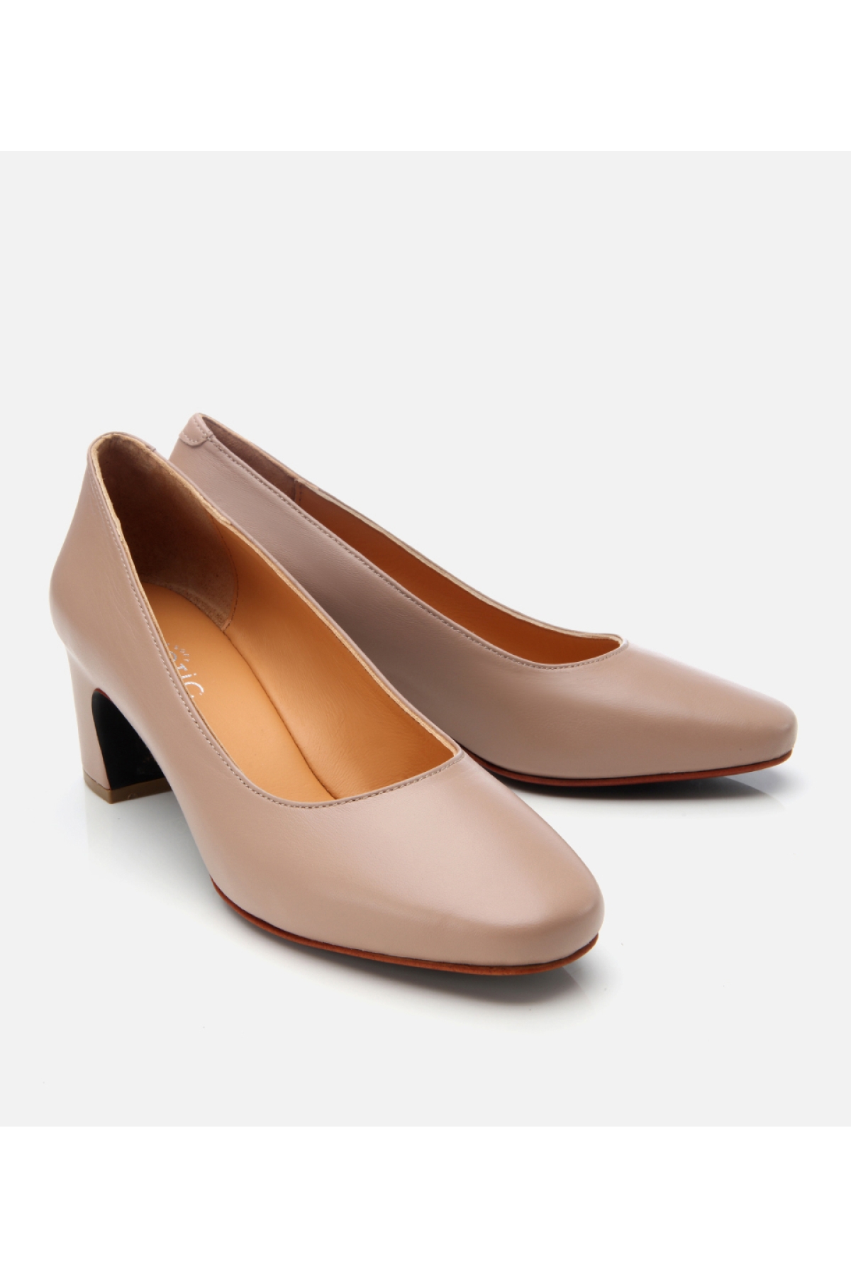 Kadın Deri Bej Rahat Kalın Topuklu Ayakkabı - Görsel 3
