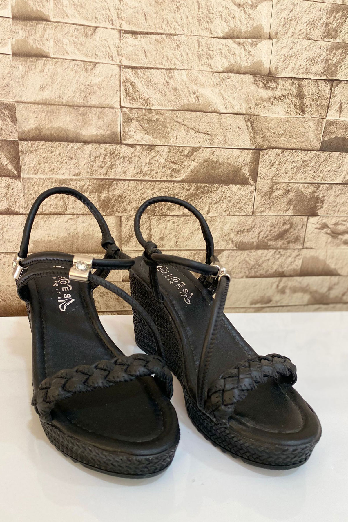 Kadın Örgü Tedaylı 8 cm Dolgu Topuklu Sandalet 4010-123-0002 - Görsel 2